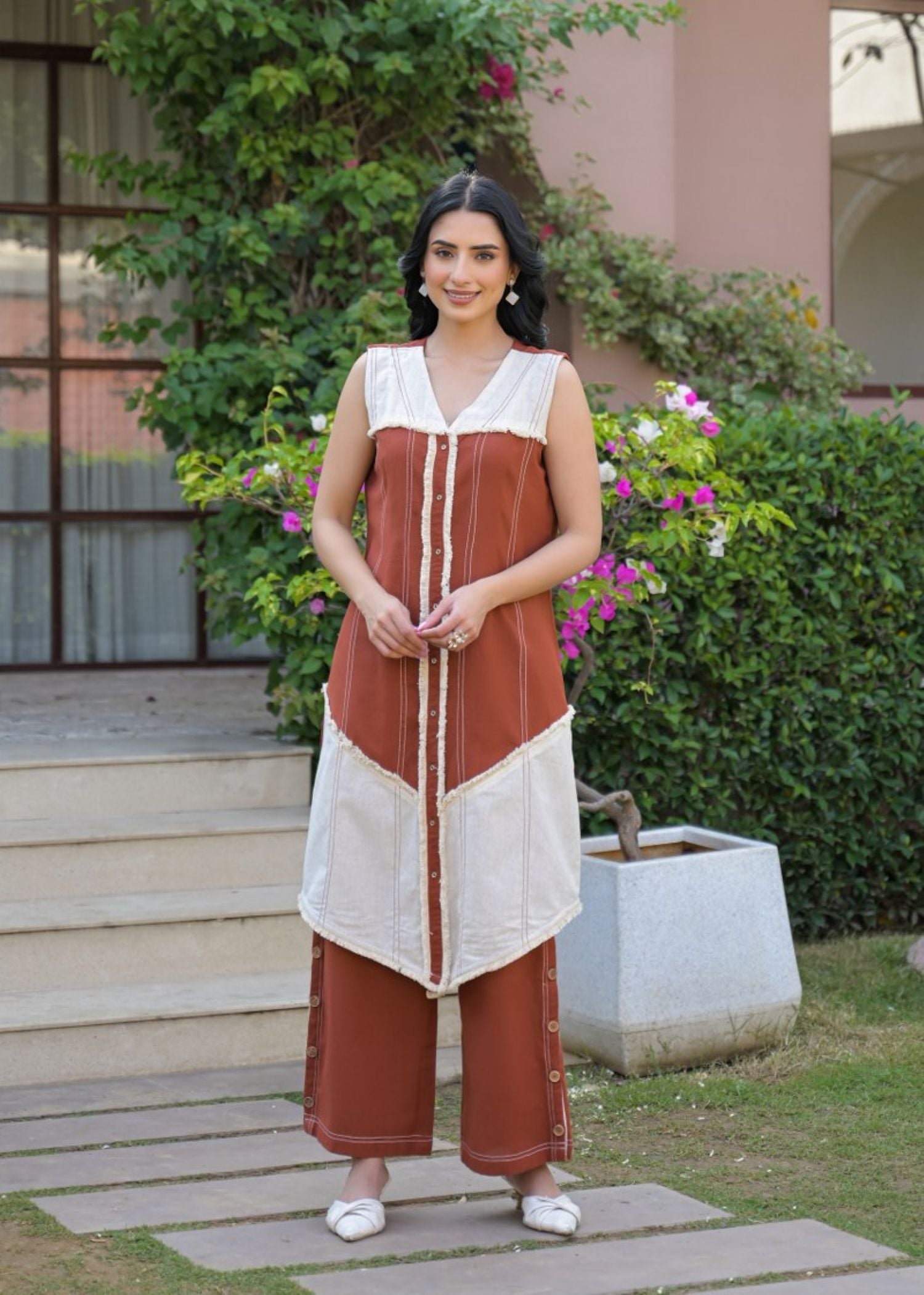 Rust & White Color-Block Cord Set