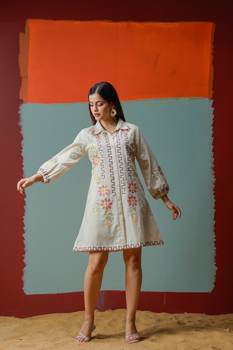 Relaxed Fit Collar Shirt Button Down Tunic Dress