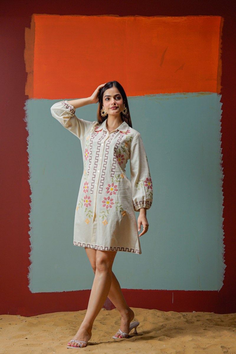 Relaxed Fit Collar Shirt Button Down Tunic Dress