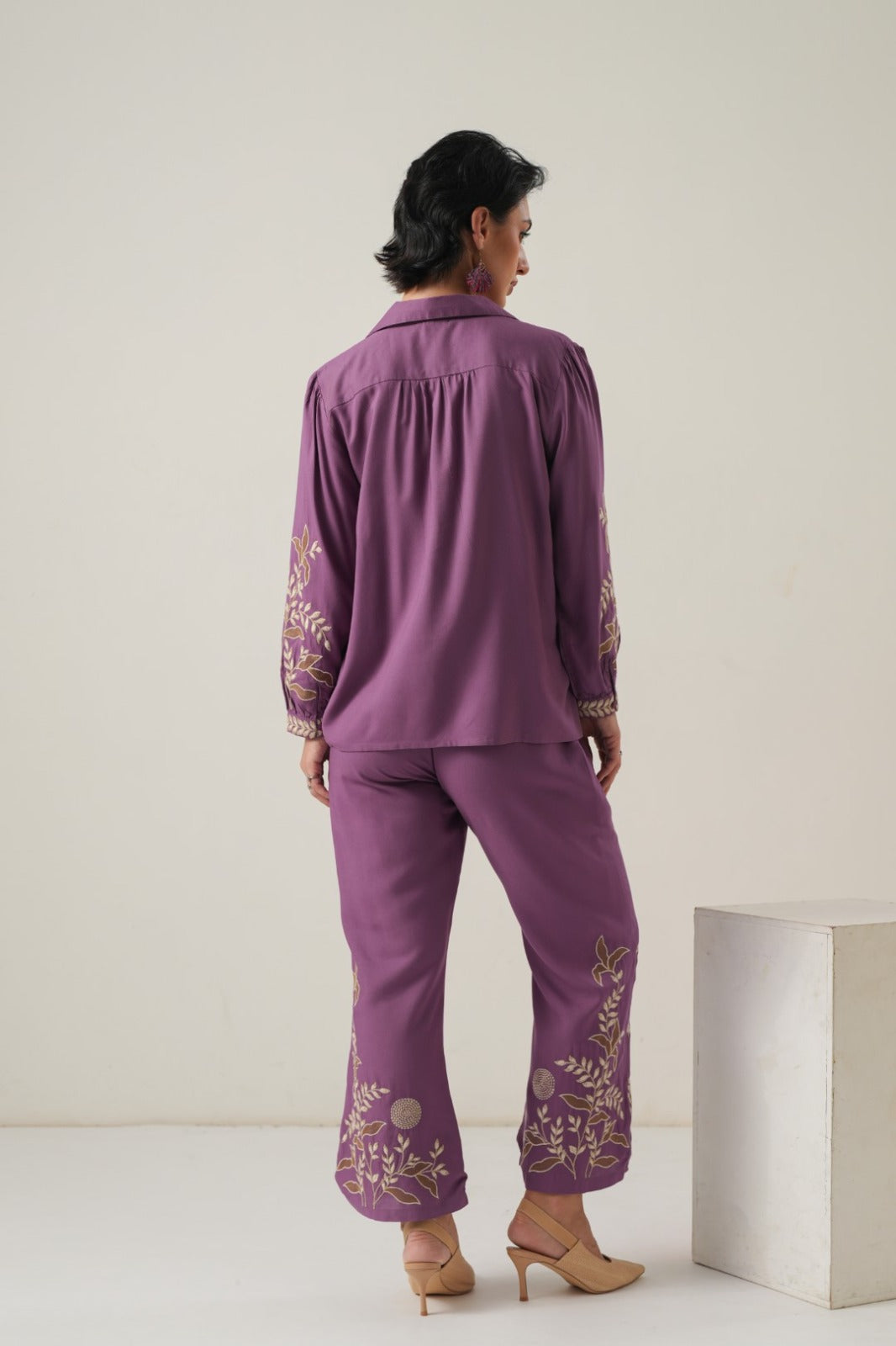 Eggplant Cotton Co-ord Set with Embroidery