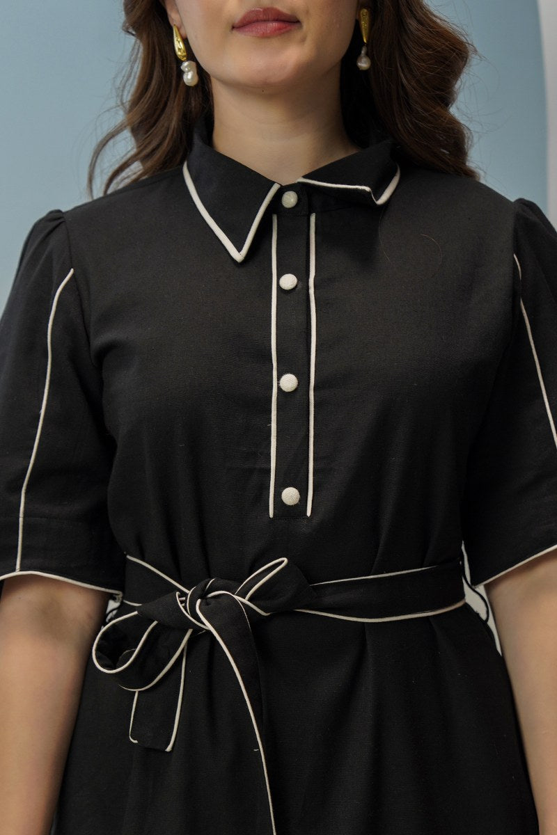 Classic Black & Cream Belted Style Dress
