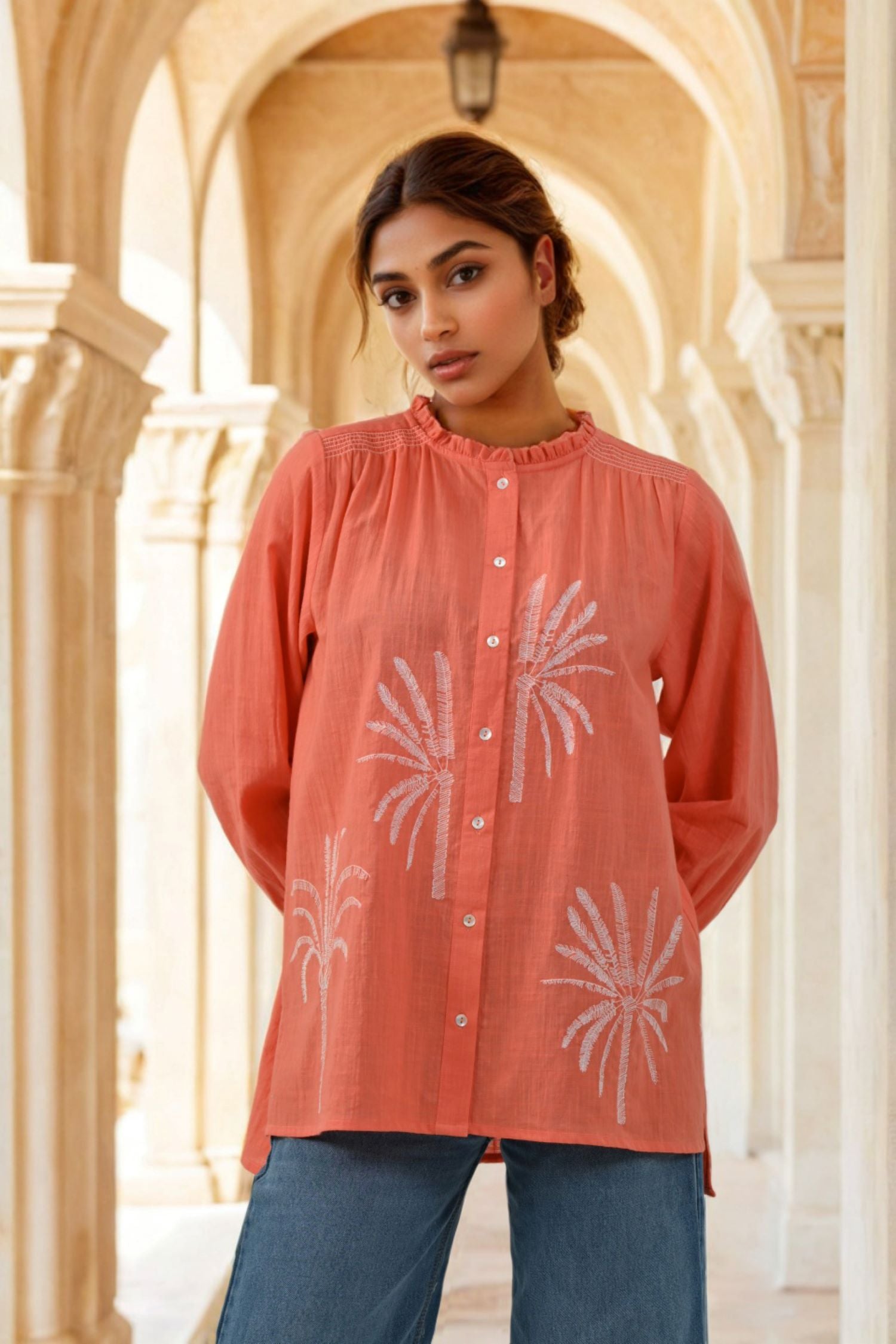 Bright Bloom Orange Top with Subtle Detailing