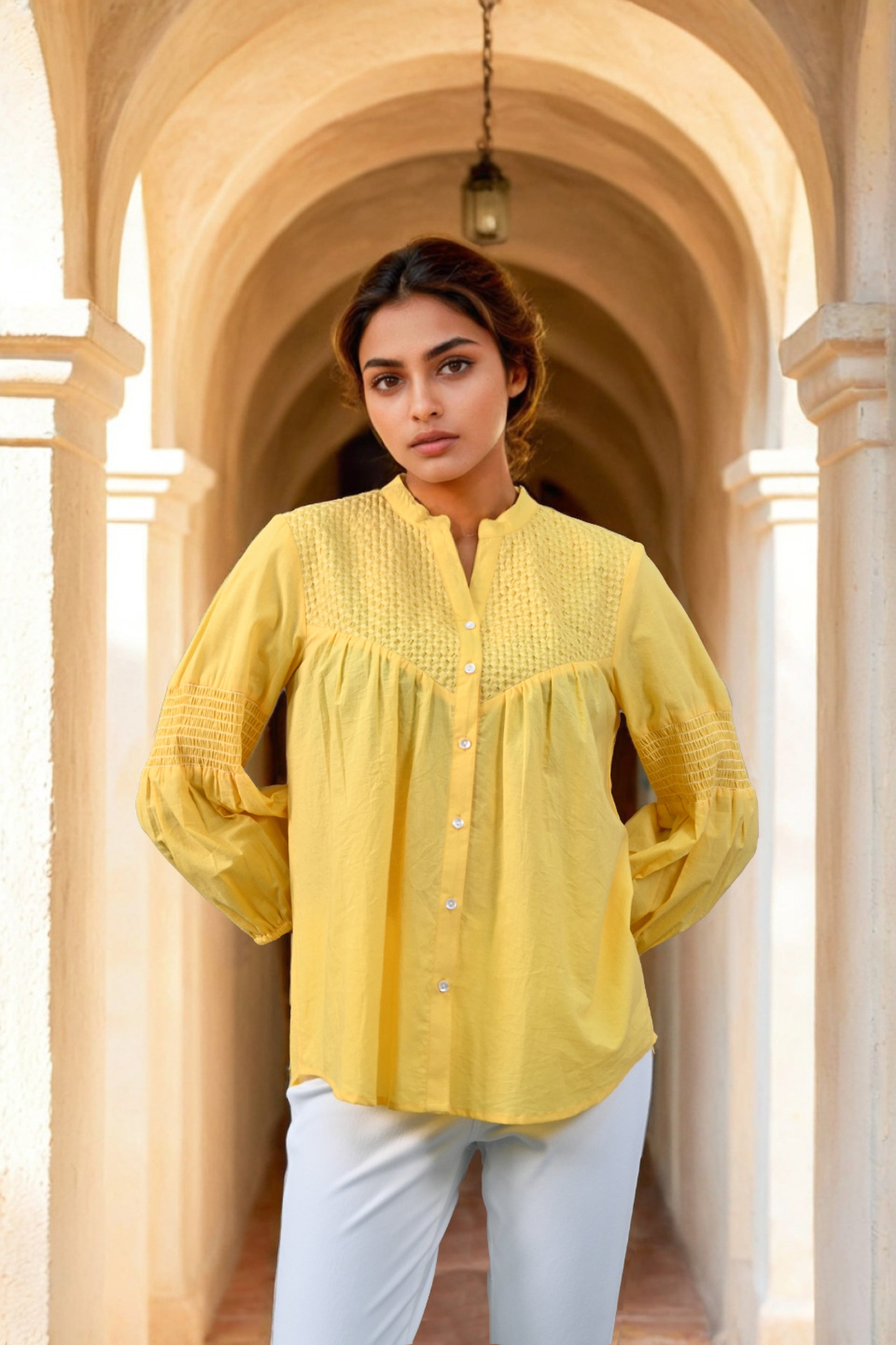 Golden Charm Front-Button Yellow Top