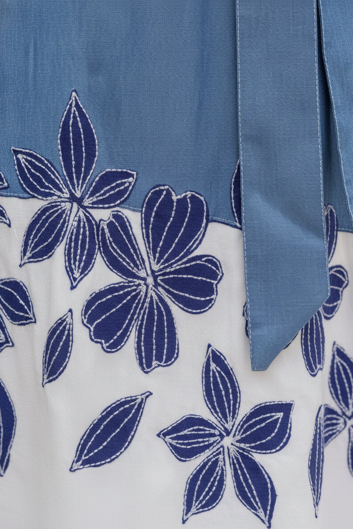 Denim Blue Floral Patch A Line Dress