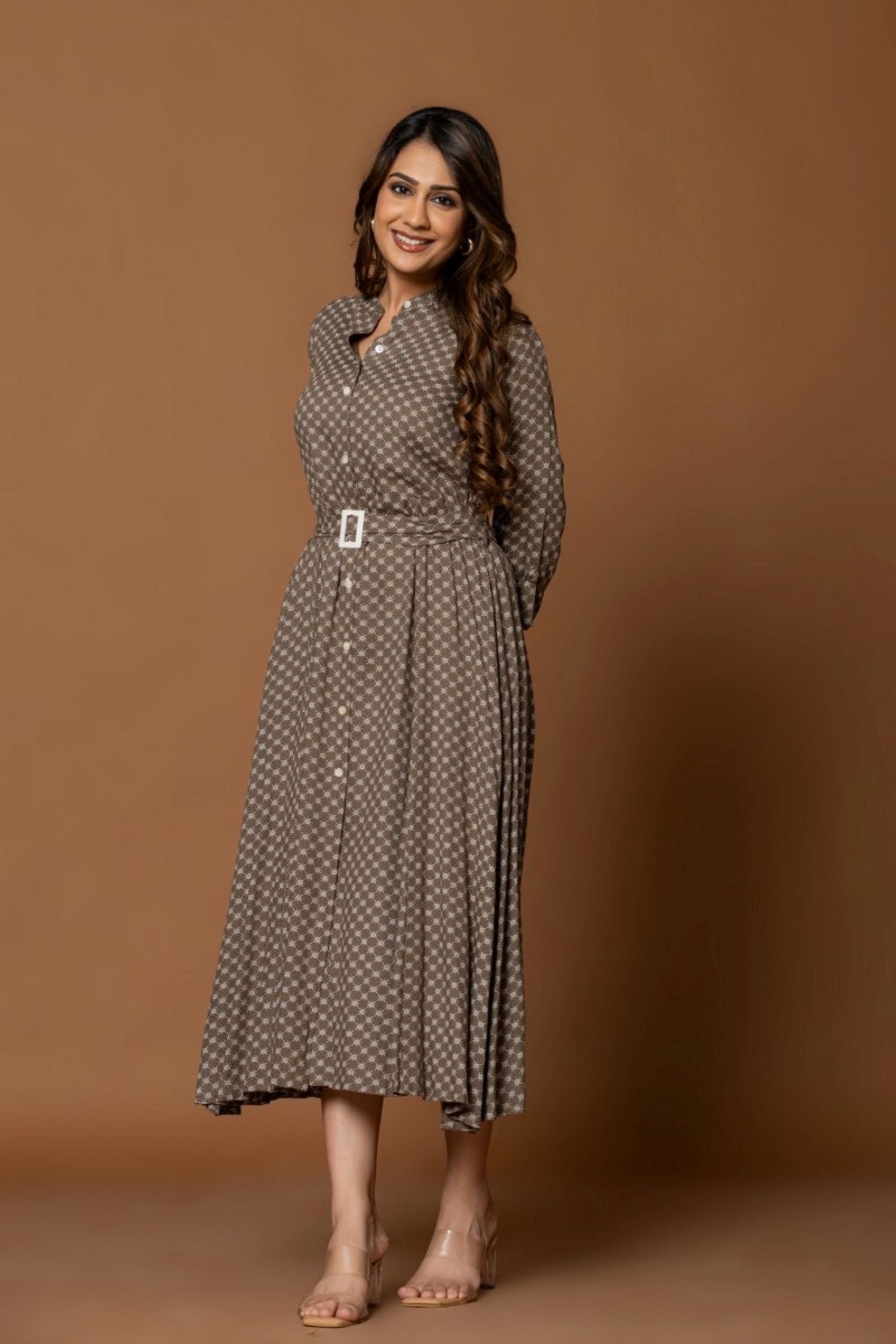 Chic Ash Grey Belted Dress with Tailored Waist for a Stylish Look