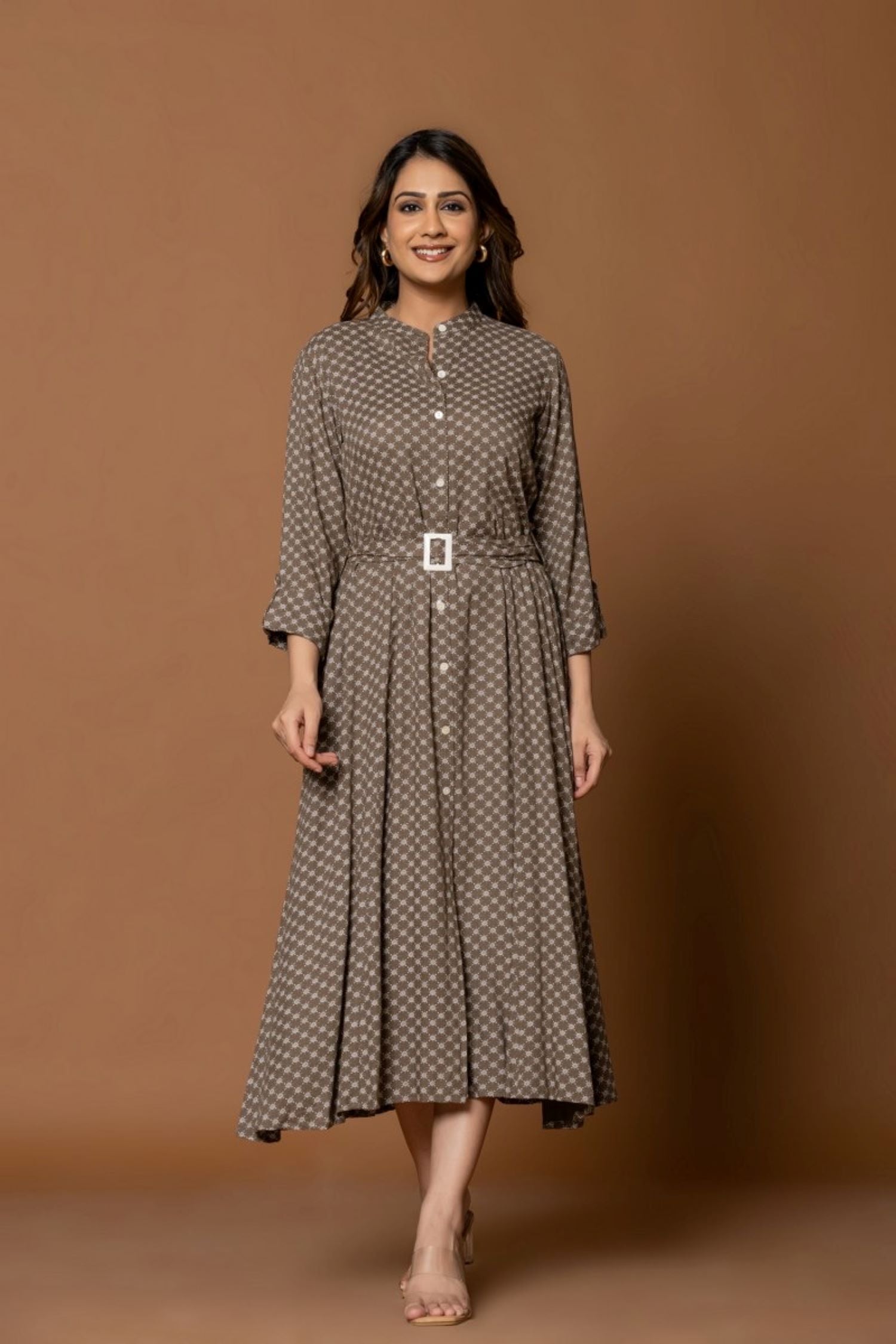 Chic Ash Grey Belted Dress with Tailored Waist for a Stylish Look