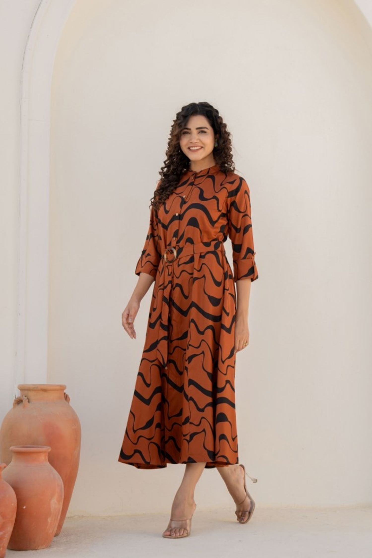 Brown Belted Beauty Dress