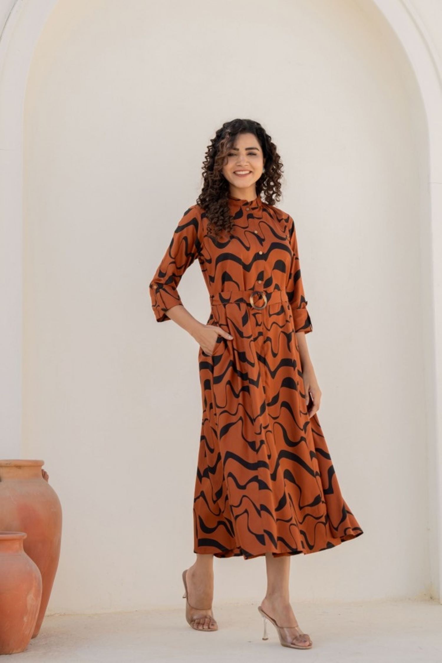 Brown Belted Beauty Dress