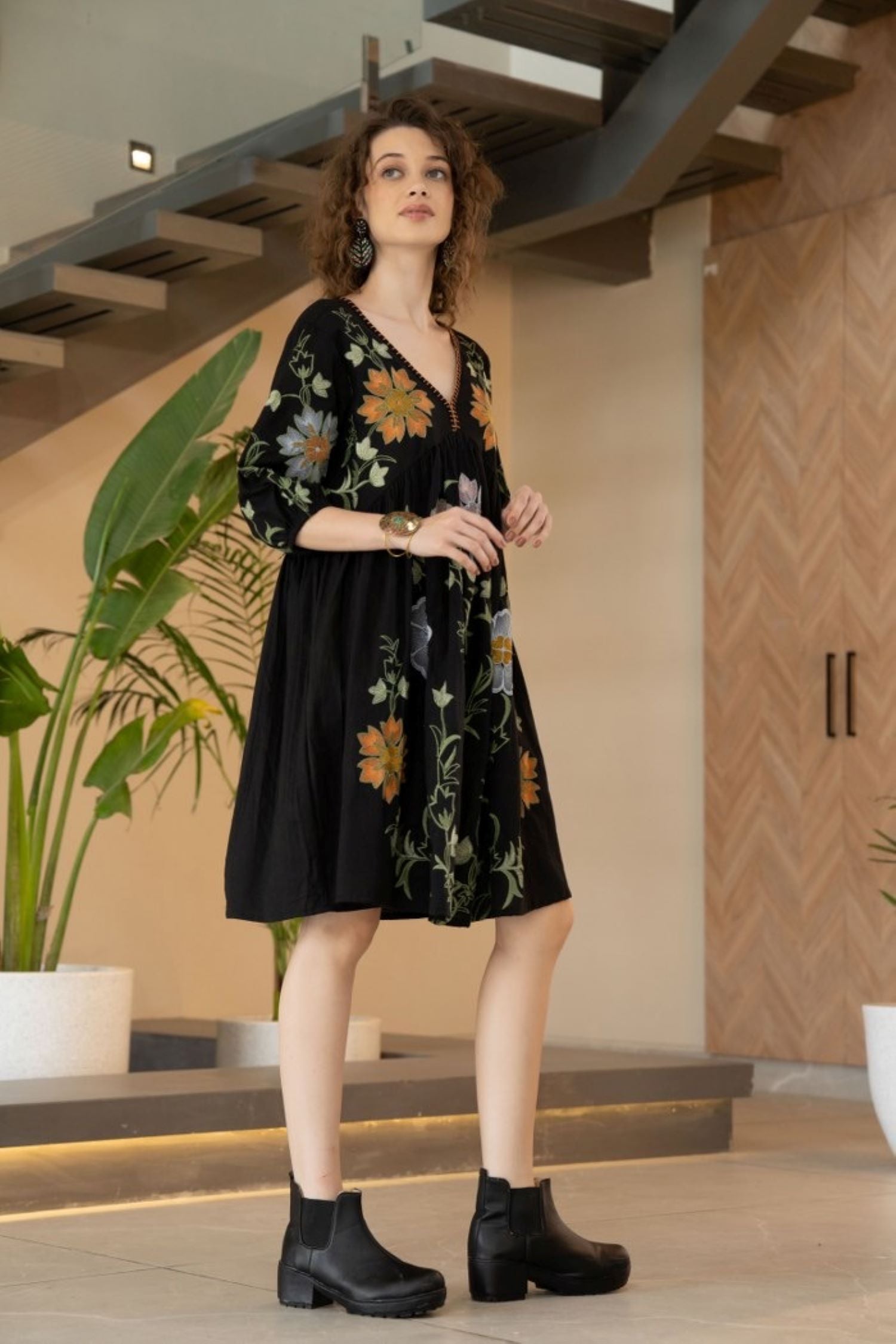 Freyaa Floral Elegance Black Tunic