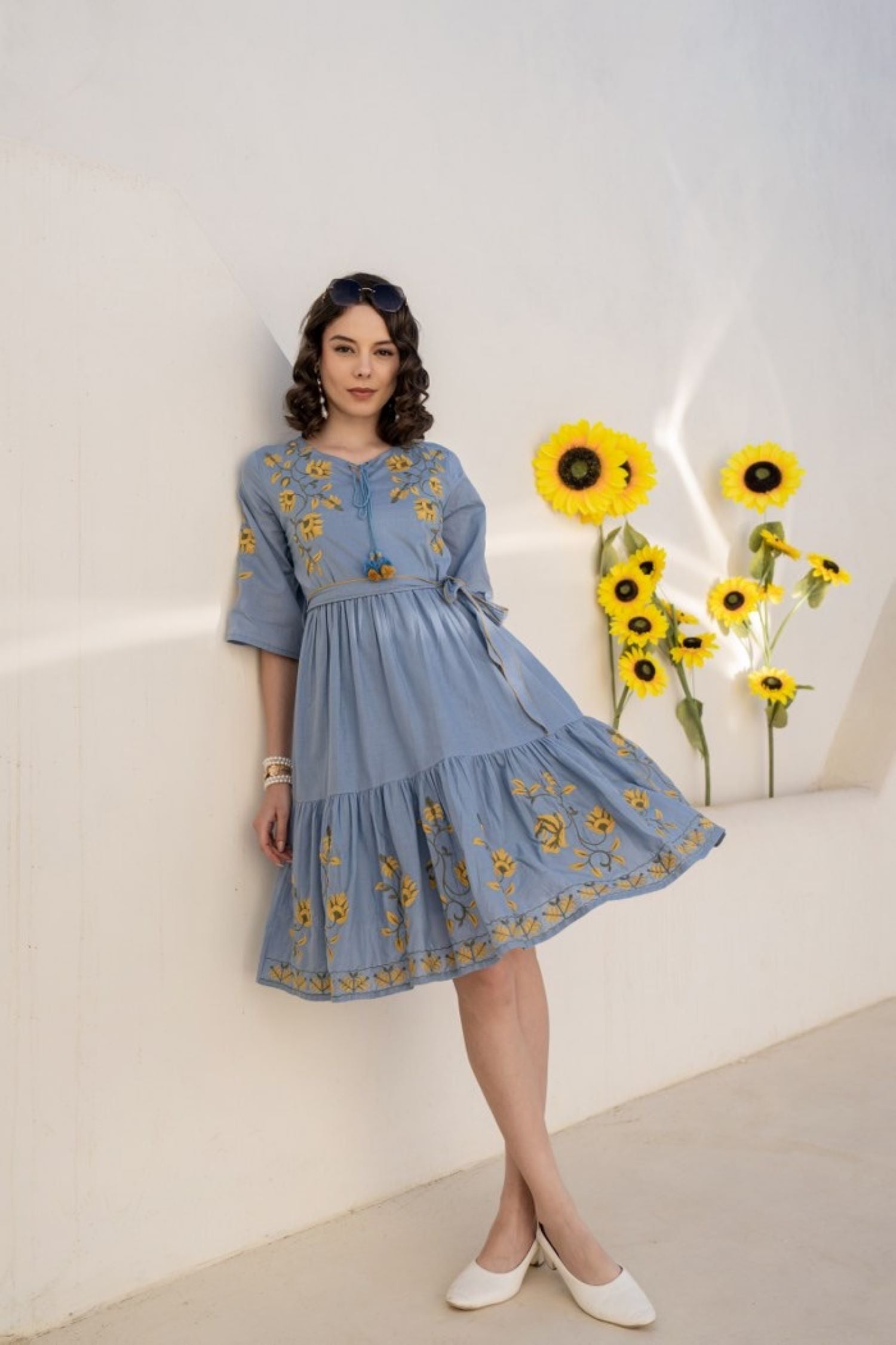 Blue Tunic with Exquisite Embroidery