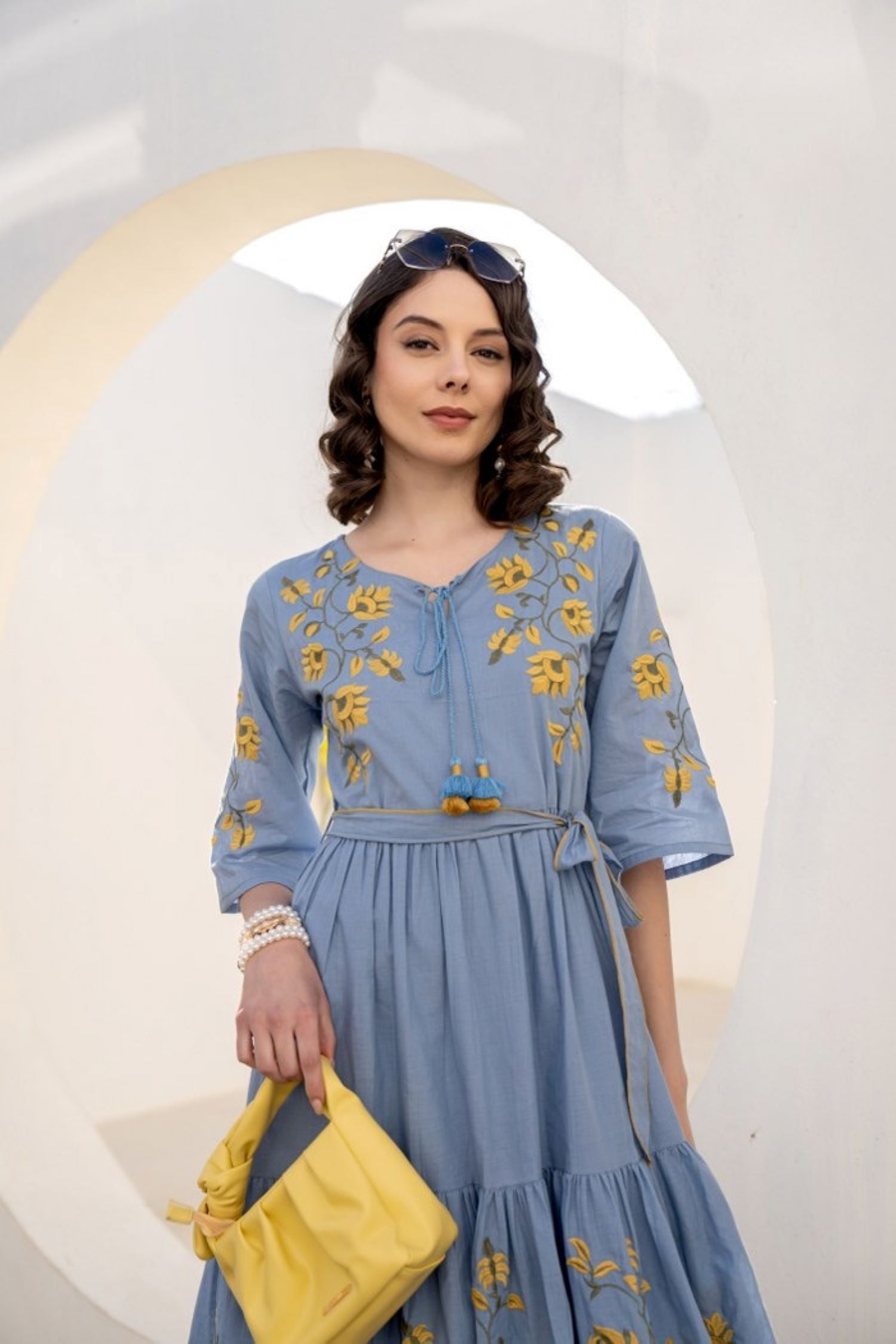 Blue Tunic with Exquisite Embroidery