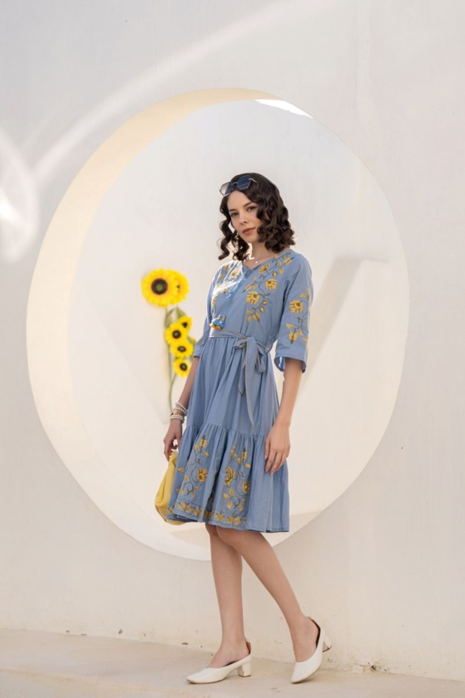 Blue Tunic with Exquisite Embroidery