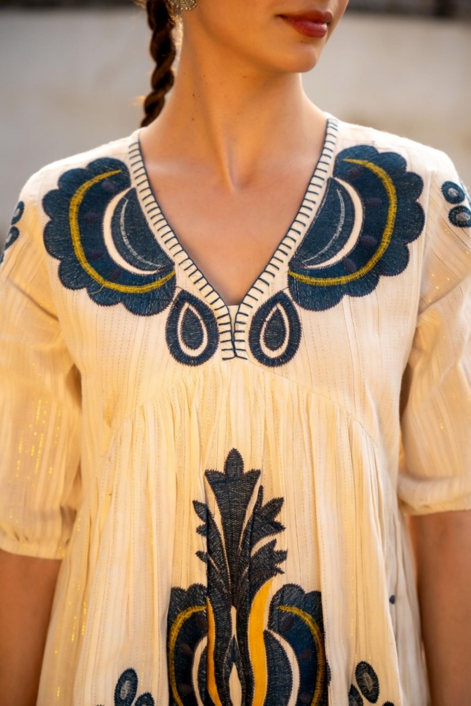Soft Cream Tunic with Artistic Embroidery Detail