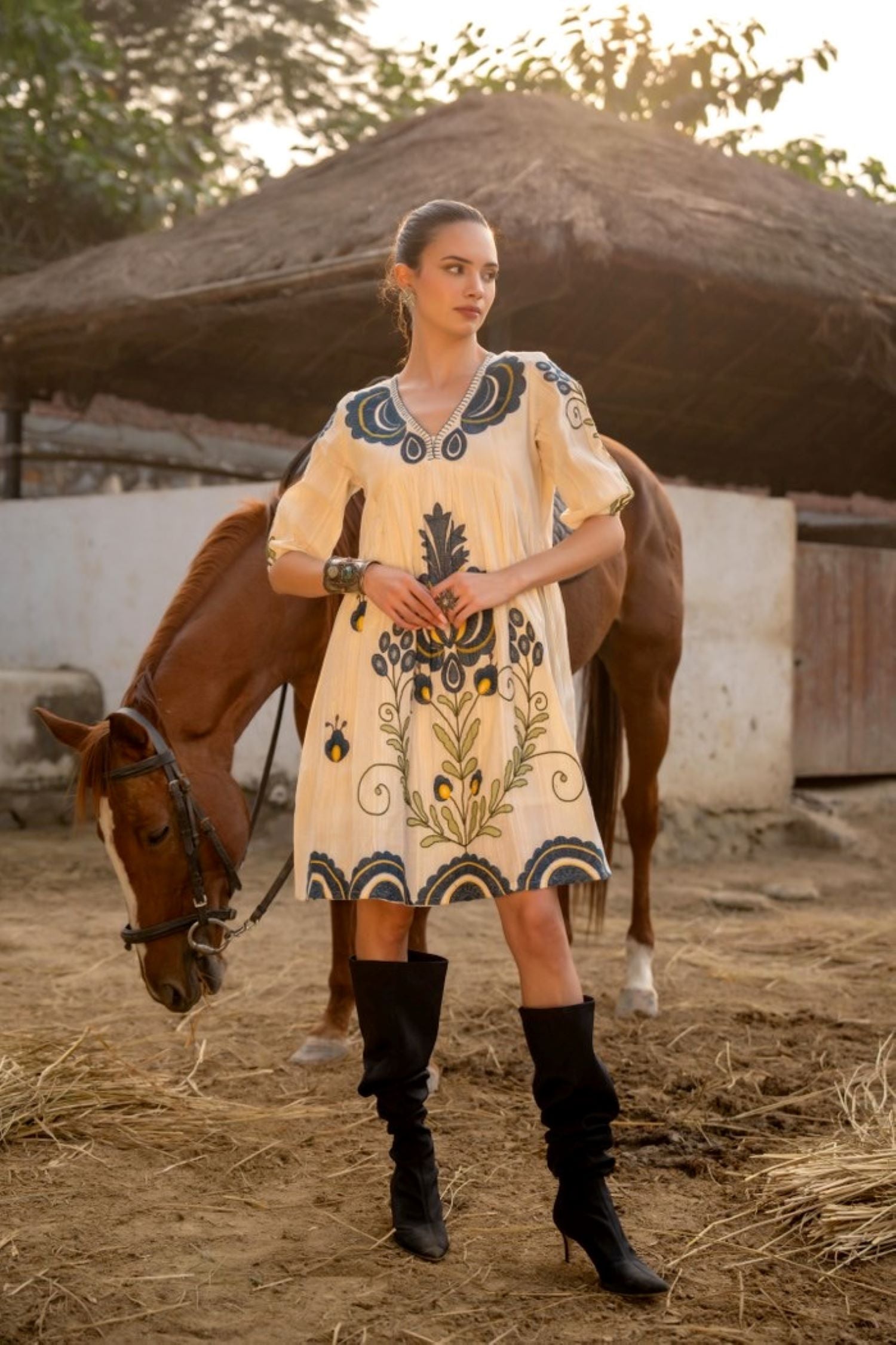 Soft Cream Tunic with Artistic Embroidery Detail