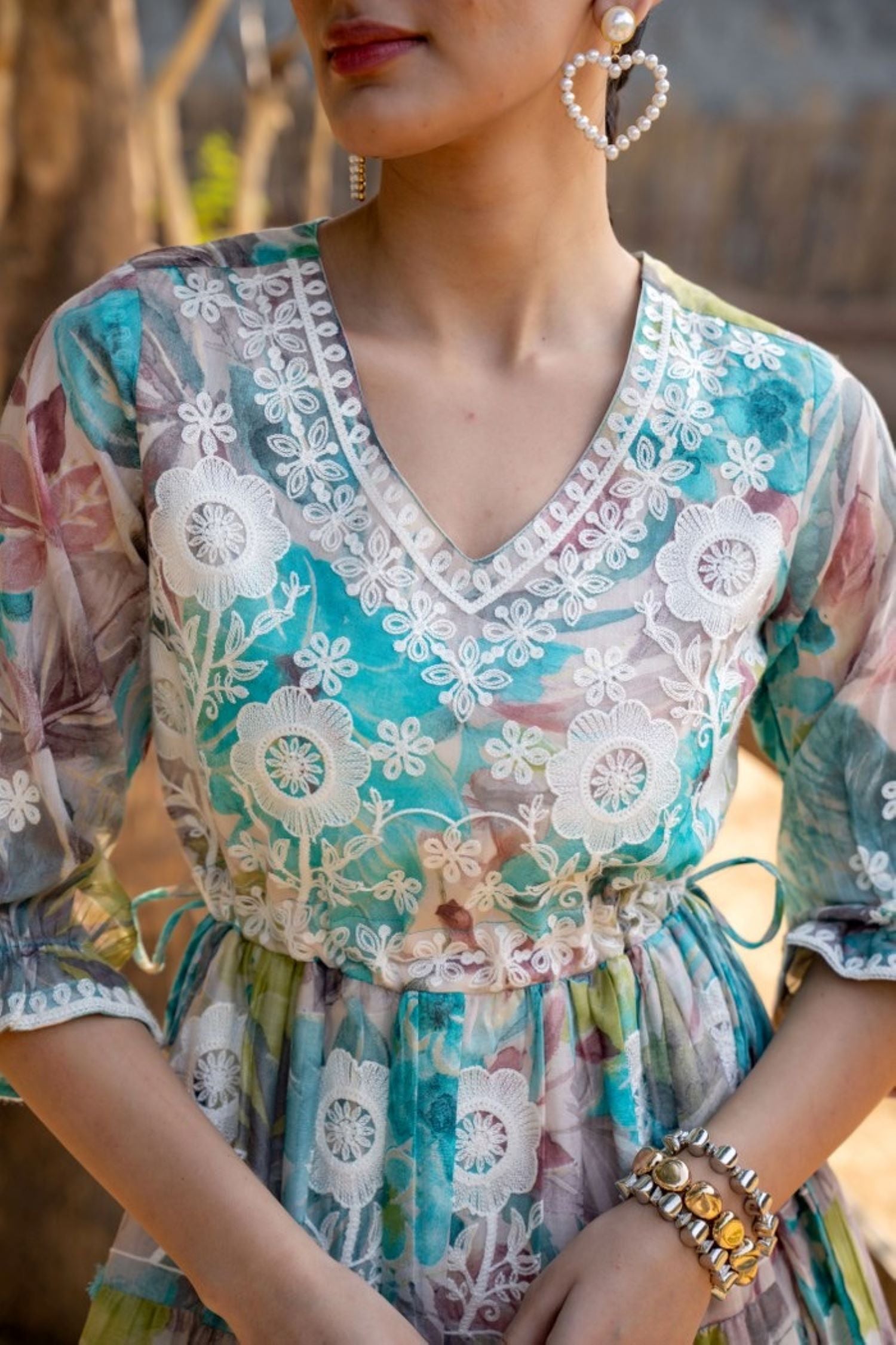 Sea Green Tunic with Multi-Design Embroidery