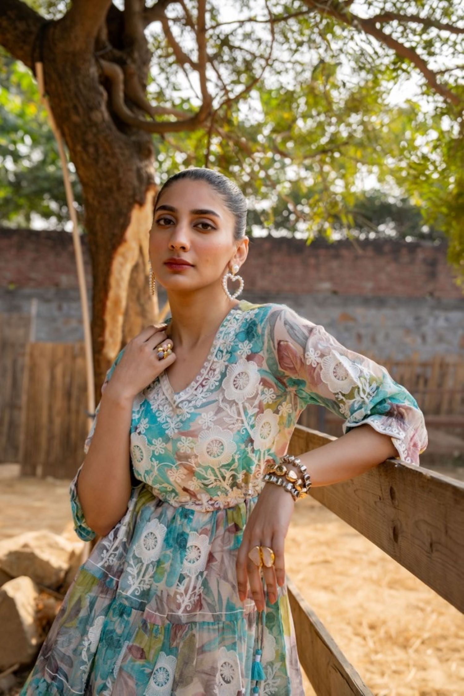 Sea Green Tunic with Multi-Design Embroidery