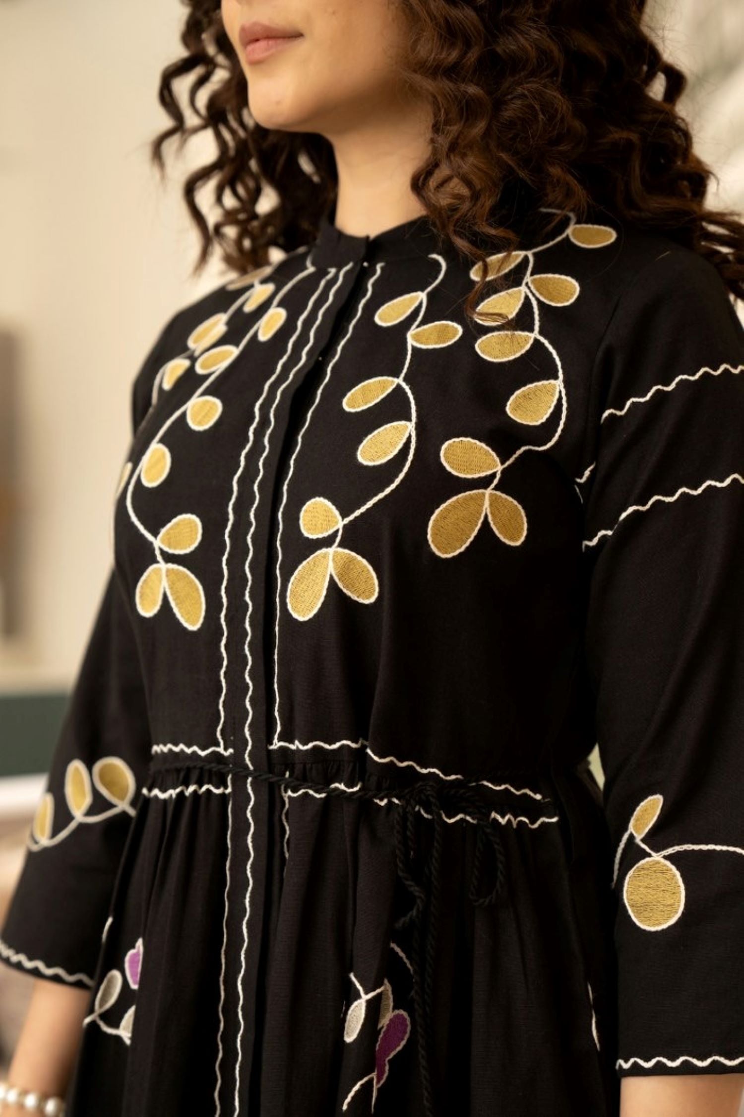 Classic Black Tunic with Exquisite Design Accents