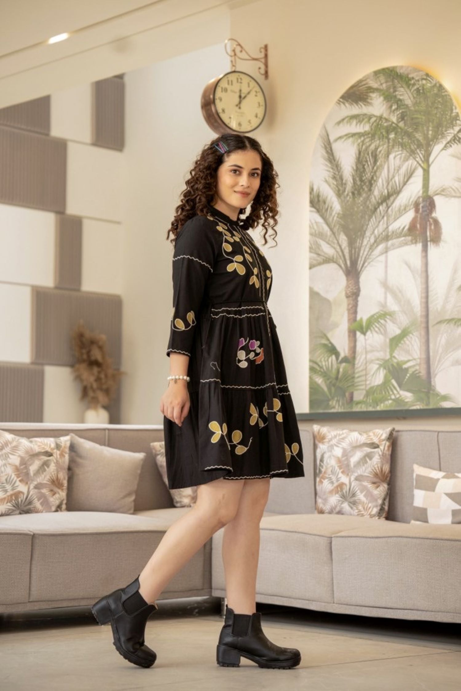 Classic Black Tunic with Exquisite Design Accents