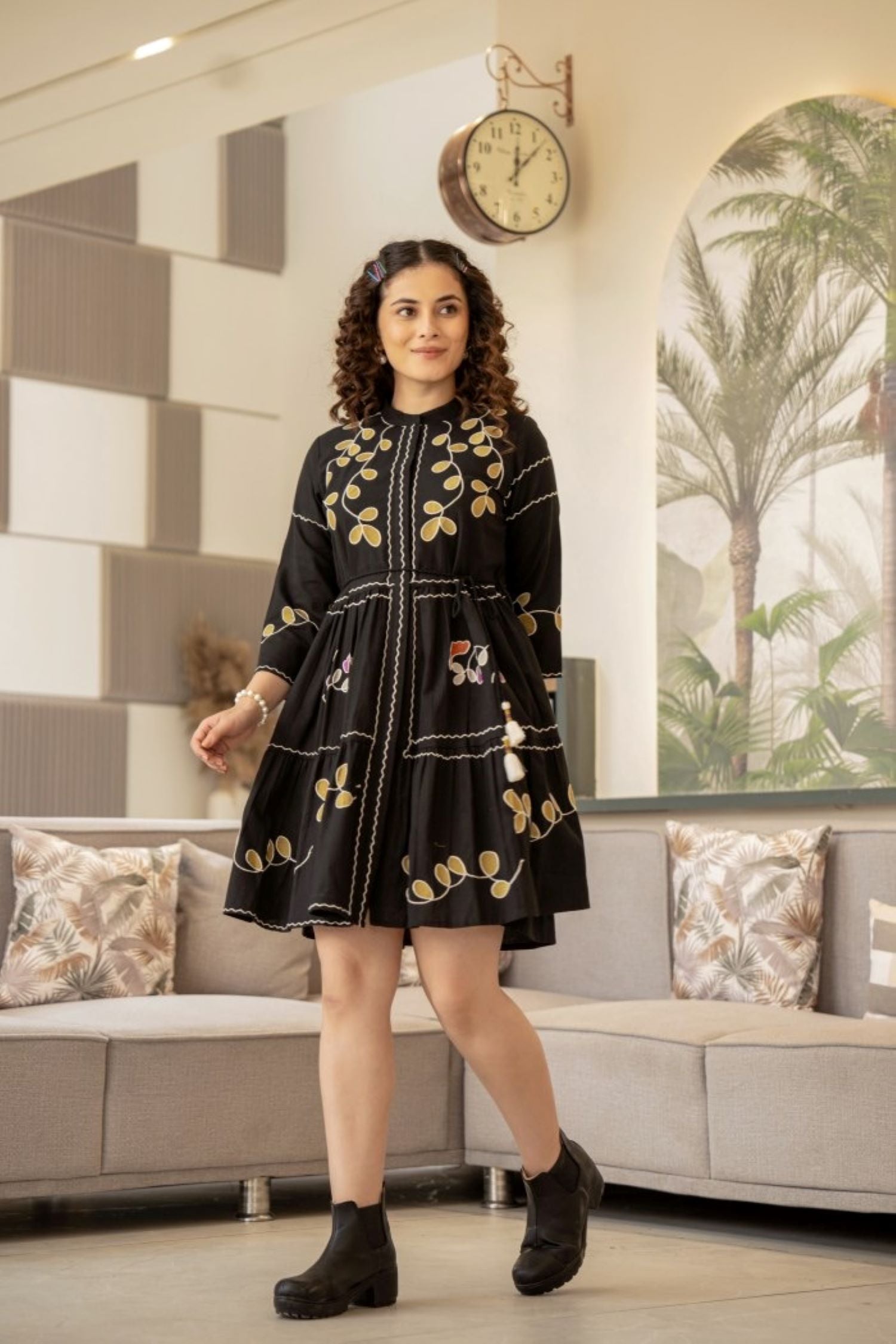 Classic Black Tunic with Exquisite Design Accents