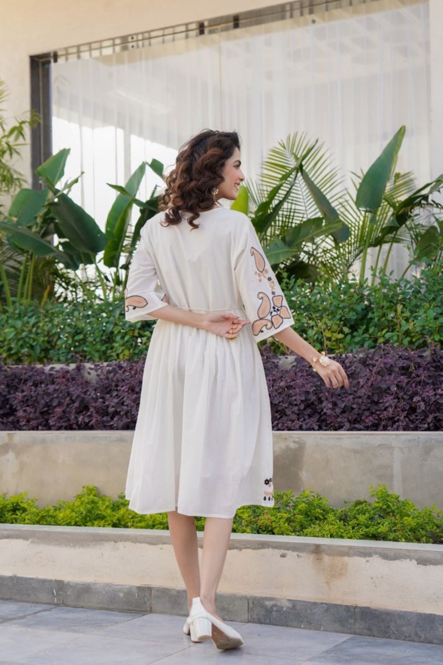 Freyaa Neckline Muse Off-White Embroidered Tunic