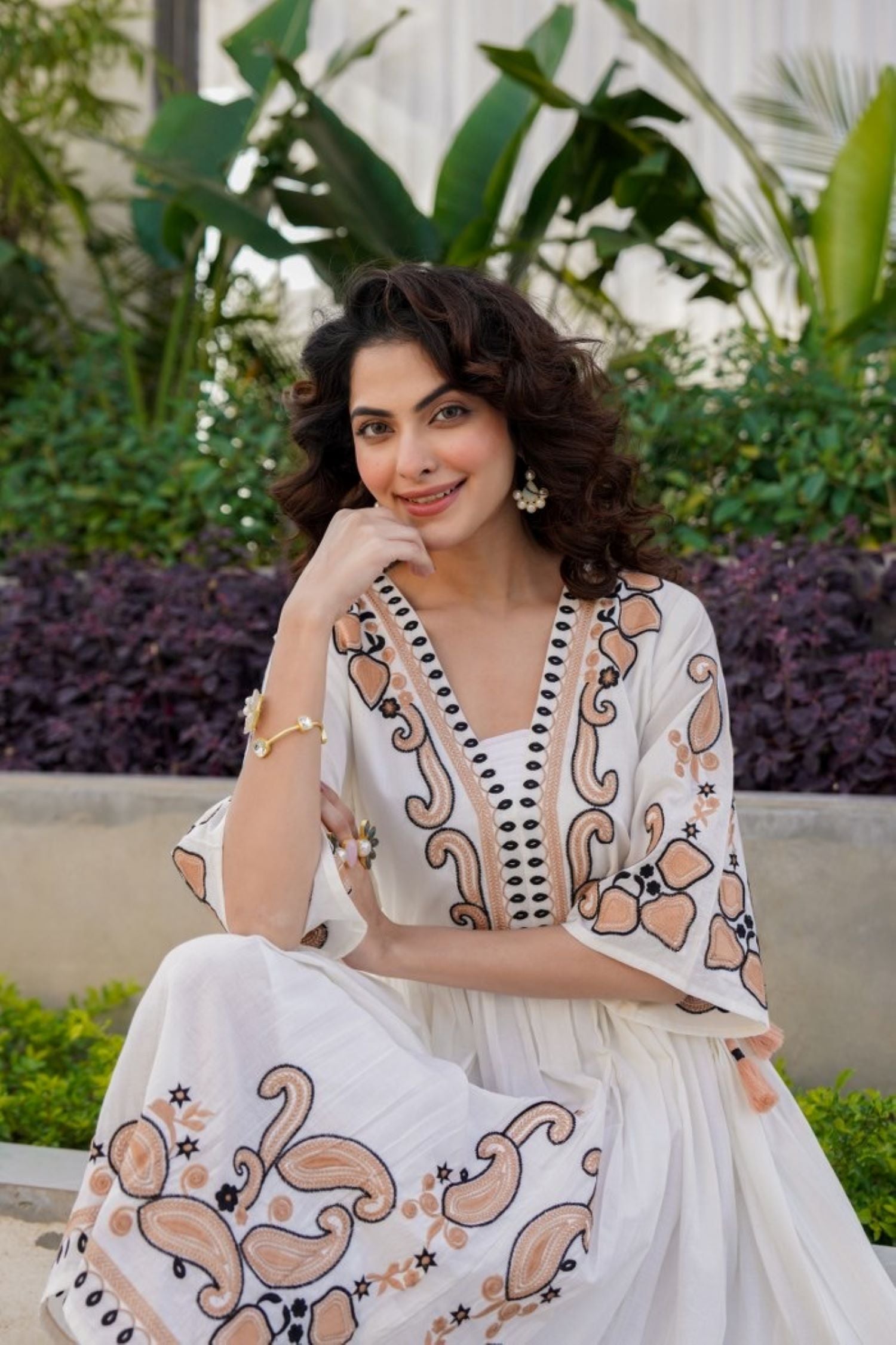 Freyaa Neckline Muse Off-White Embroidered Tunic