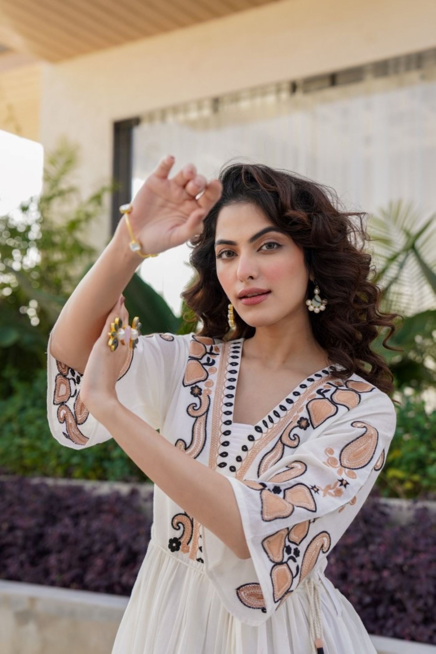 Freyaa Neckline Muse Off-White Embroidered Tunic