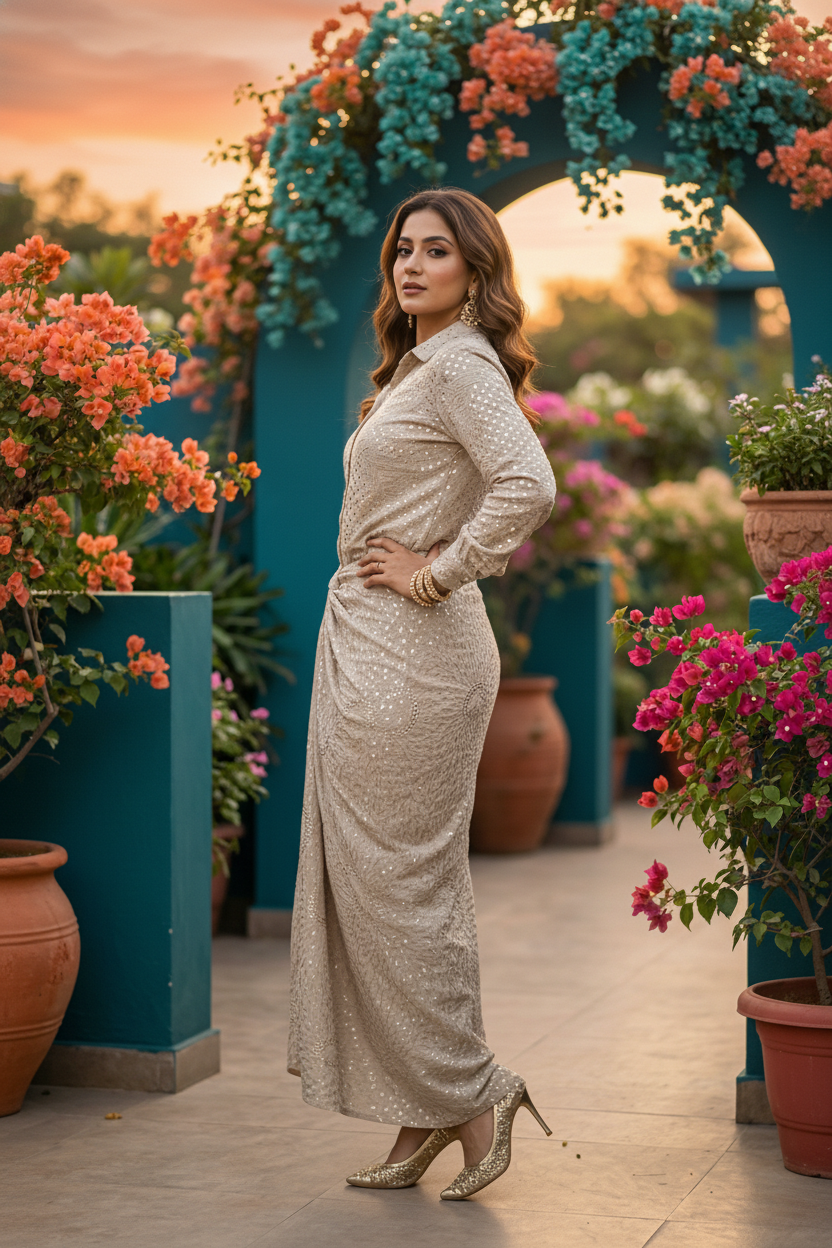 Beige Dhoti Style Skirt & Shirt Co-ord Set