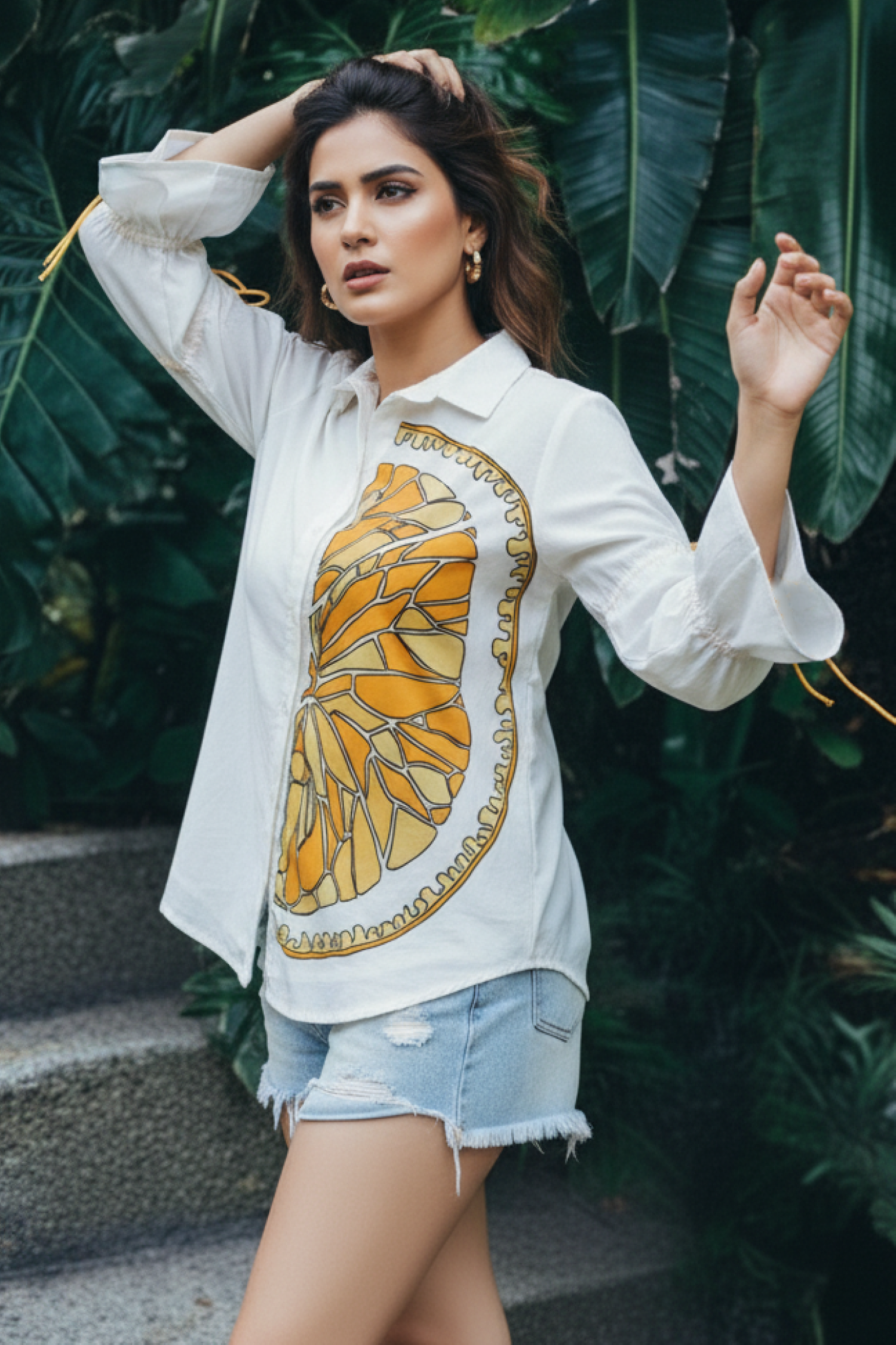 Relaxed Fit Printed Cotton White Shirt.
