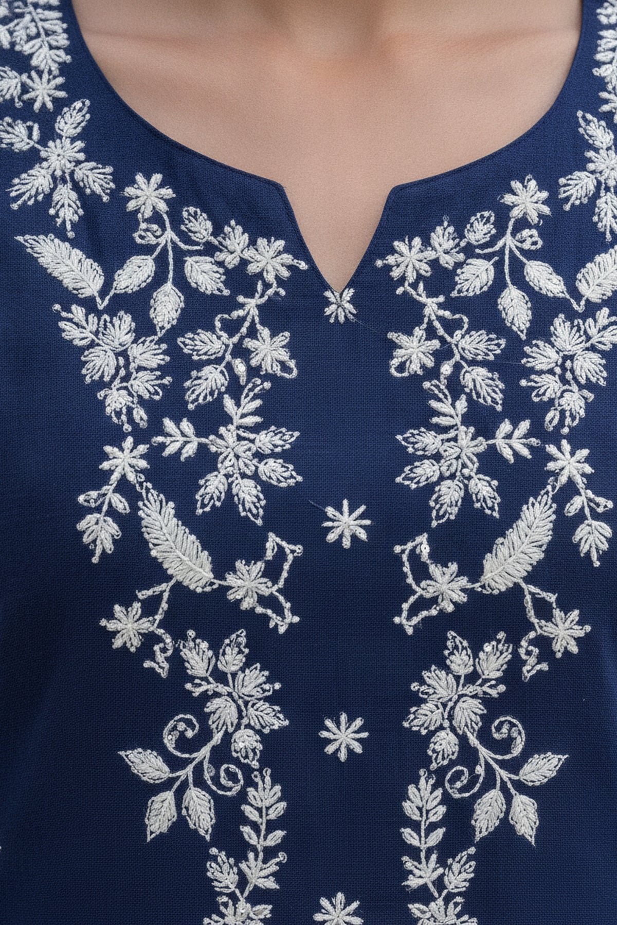 Blue Embroidered Straight Suit Set