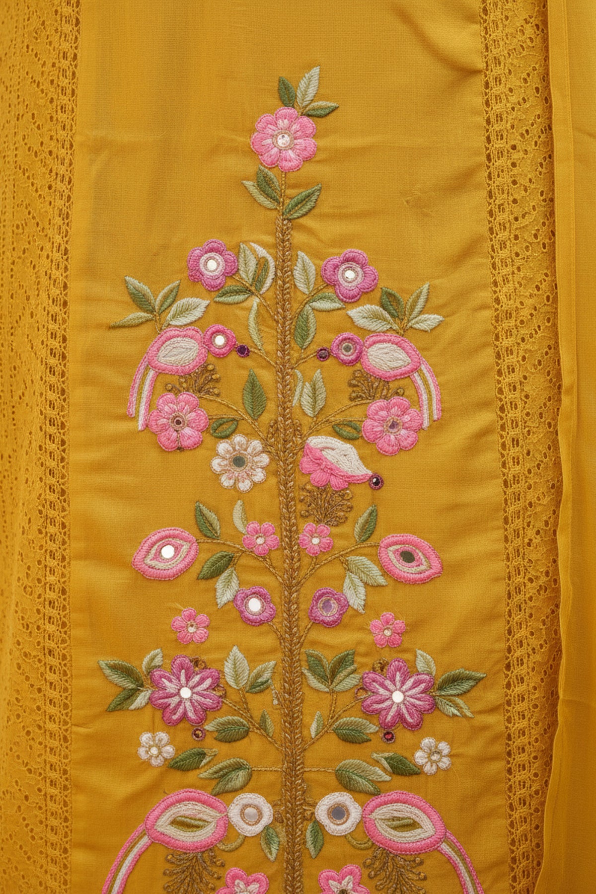 Mustard Yellow Floral Embroidered Suit Set