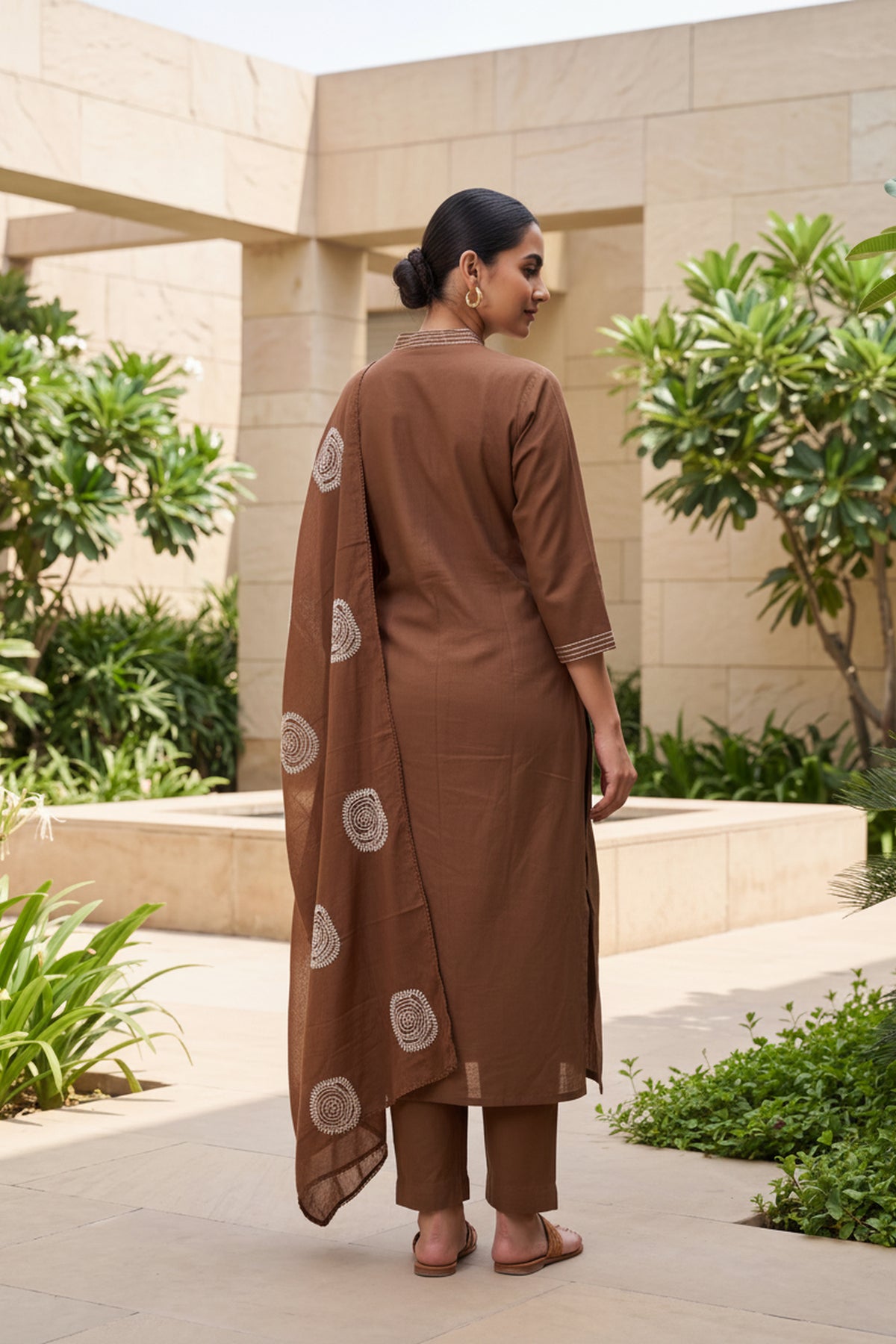 Elegant Tone Brown Embroidered Kurta Set with Dupatta
