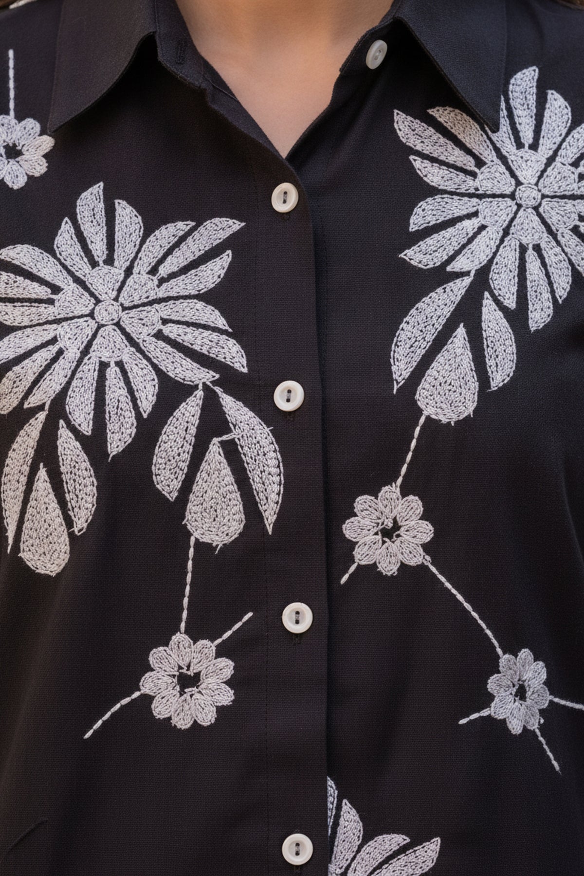 Noir Floral Embroidered Black CordSet