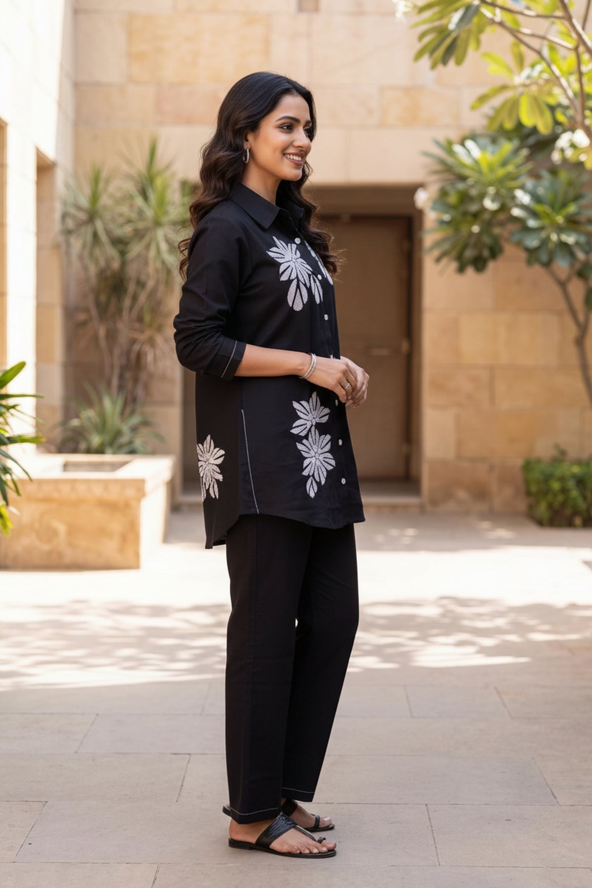 Noir Floral Embroidered Black CordSet