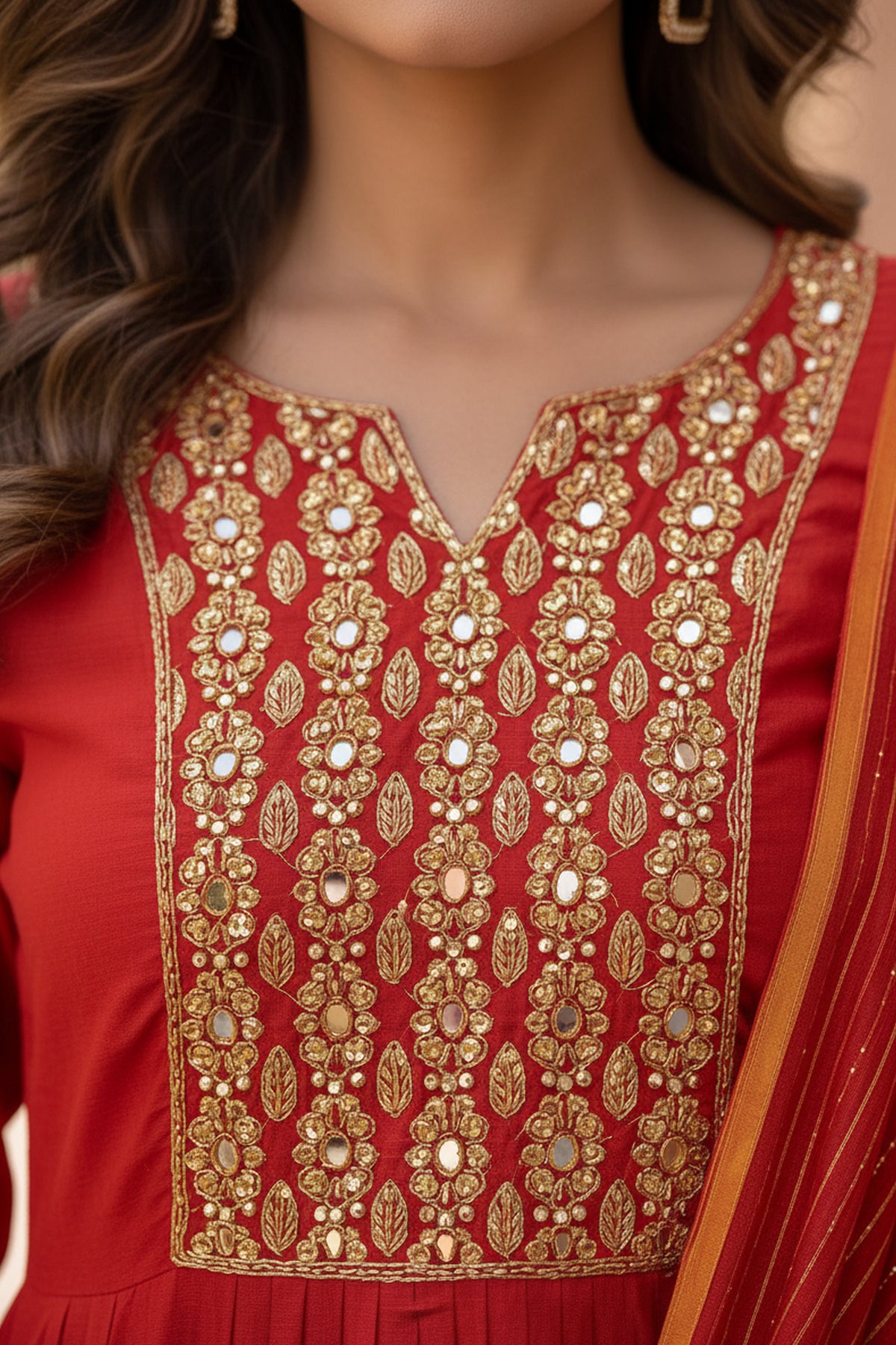 Rust Embroidered Cotton Suit Set