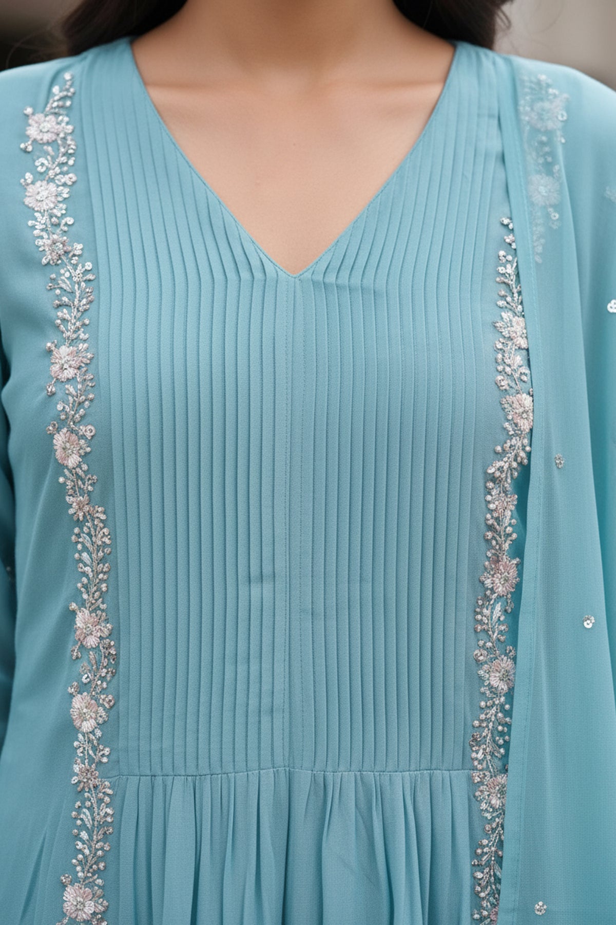 Blue Embroidered Ethnic Suit Set