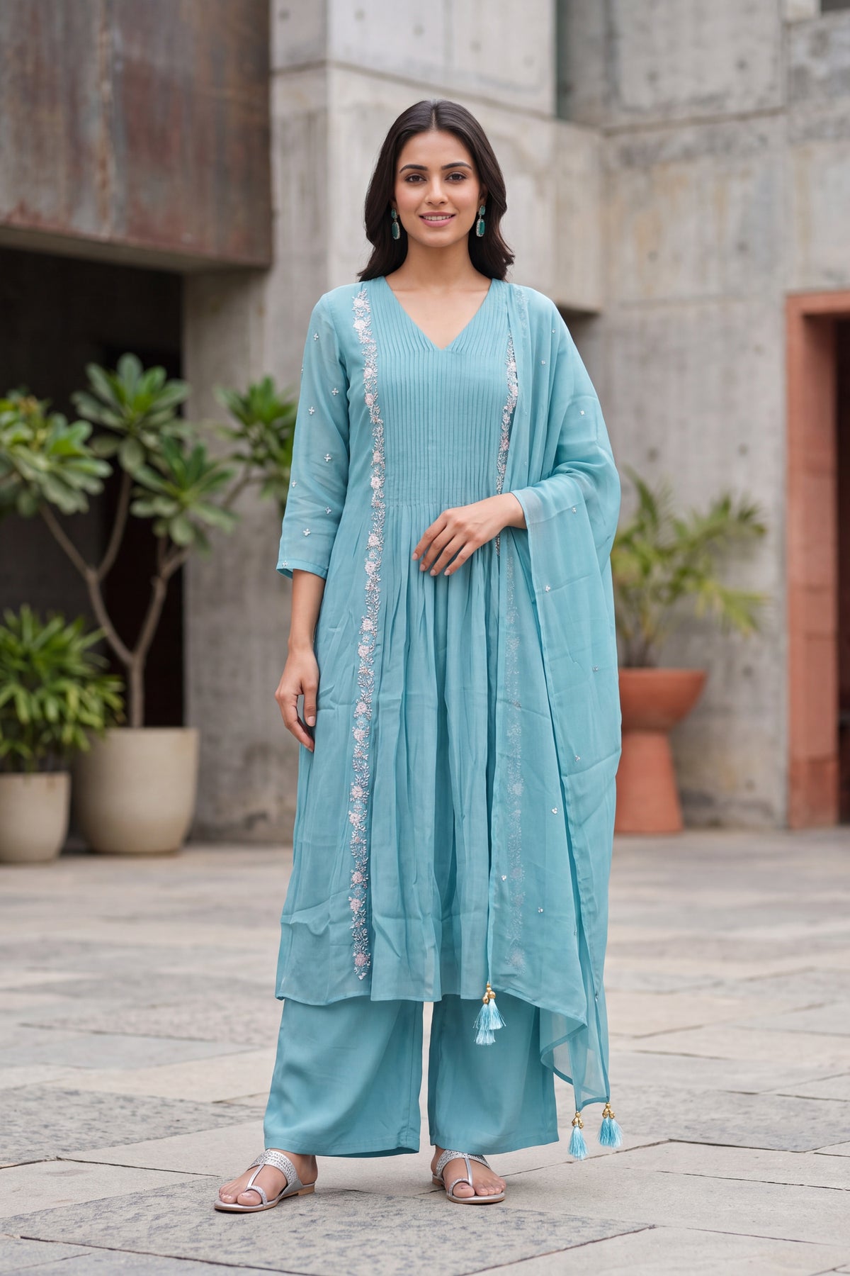Blue Embroidered Ethnic Suit Set