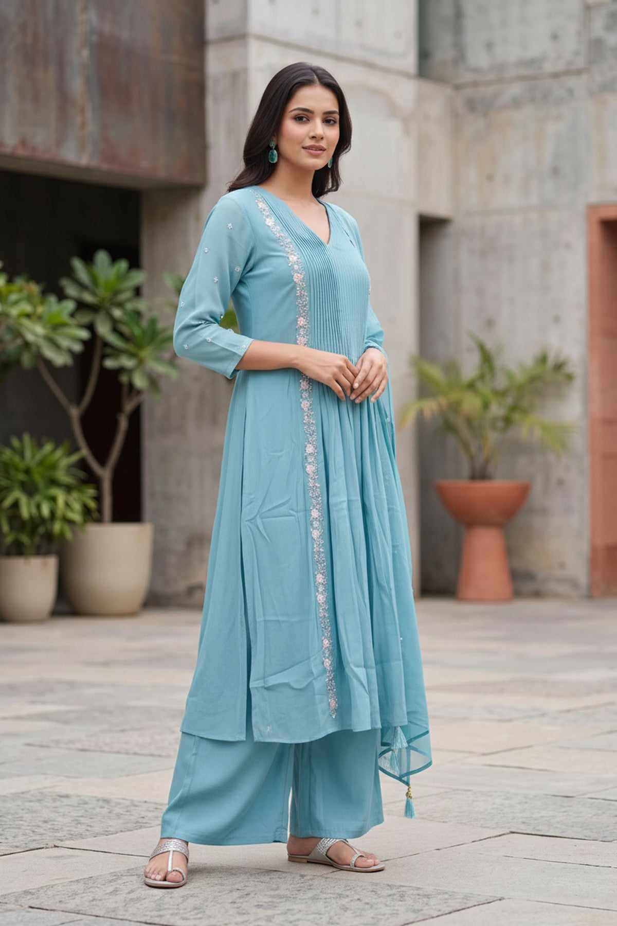 Blue Embroidered Ethnic Suit Set