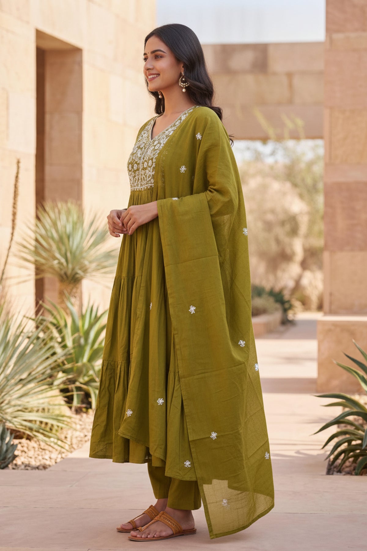Green Embroidered Anarkali Kurta Suit Set