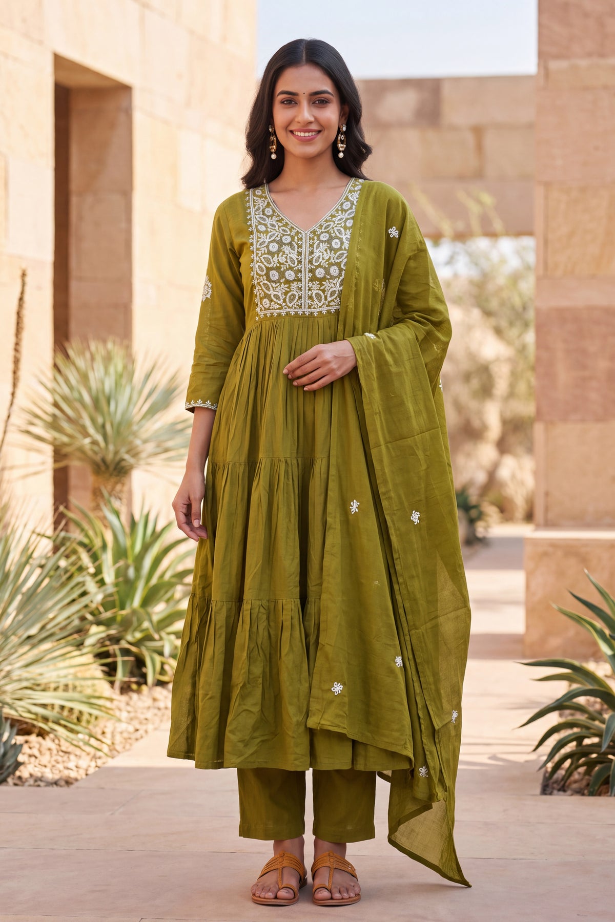 Green Embroidered Anarkali Kurta Suit Set