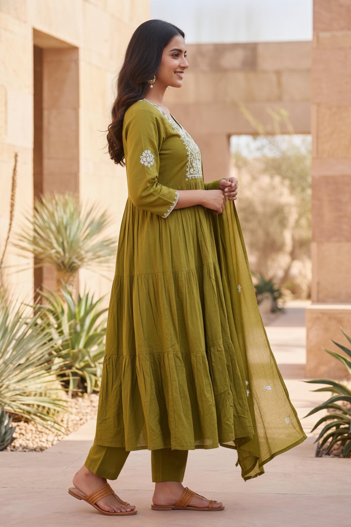 Green Embroidered Anarkali Kurta Suit Set