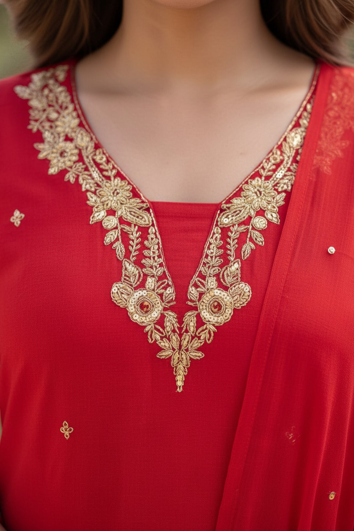 Rani Gold Zari Embroidered Suit Set