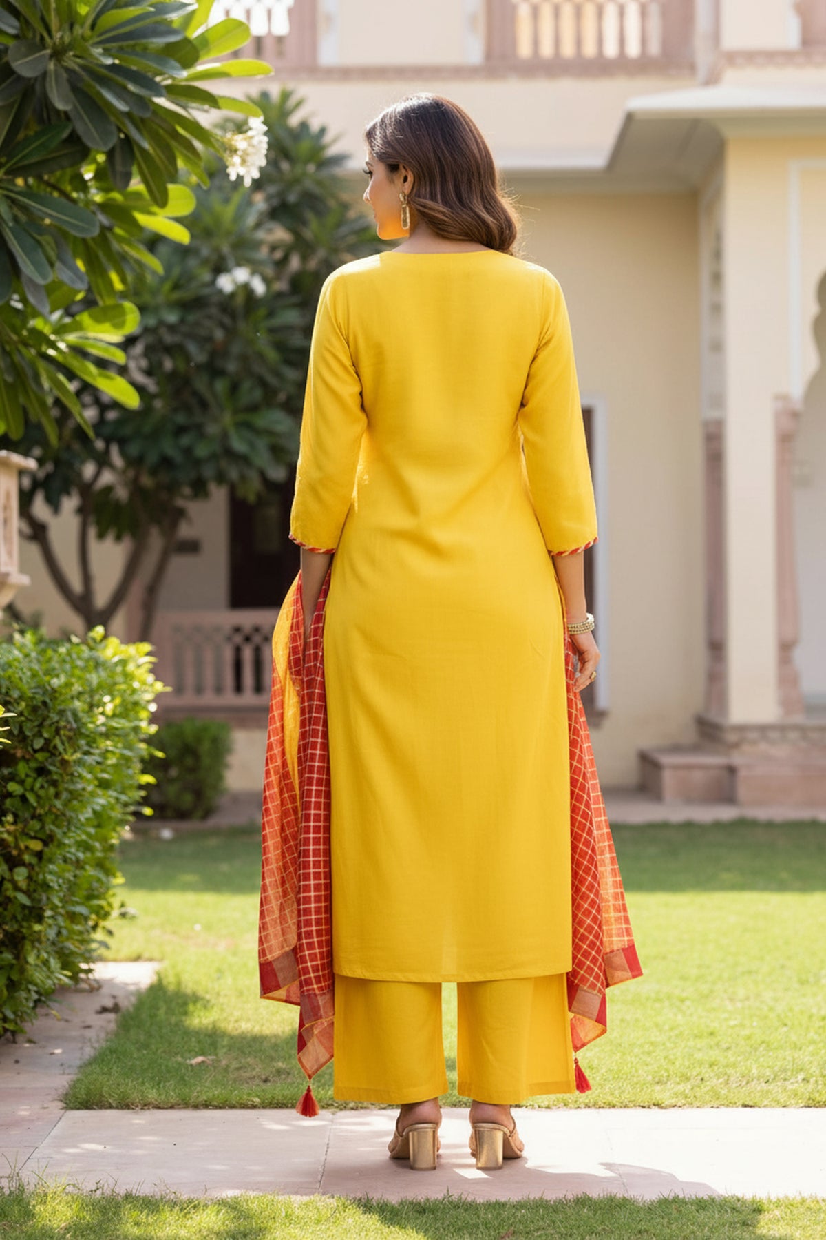 Bright Yellow Angrakha Gota Patti Palazzo Suit