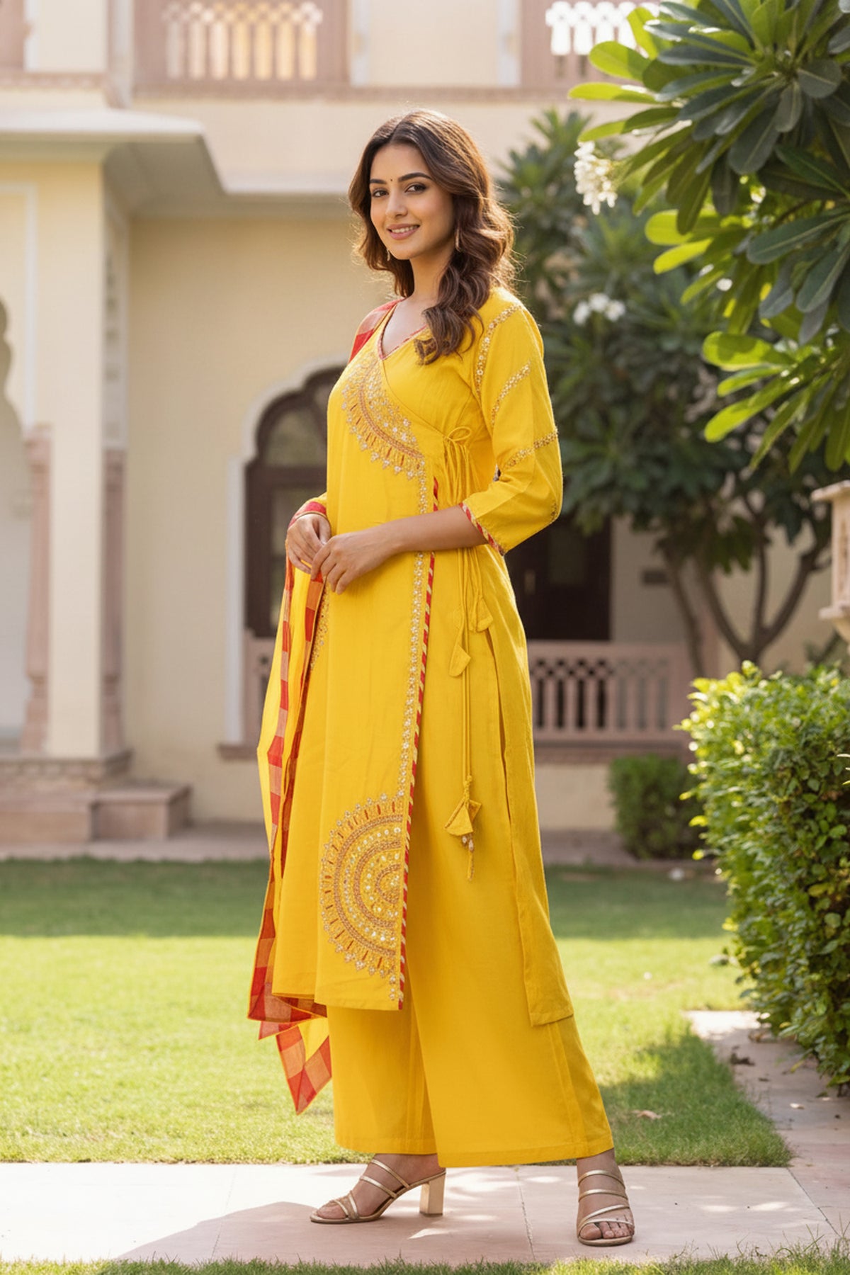 Bright Yellow Angrakha Gota Patti Palazzo Suit