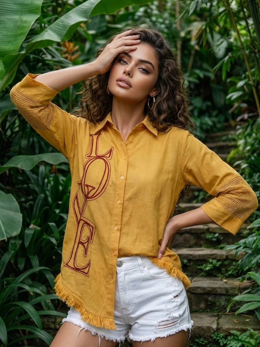 Mustard Yellow Printed Women’s Shirt
