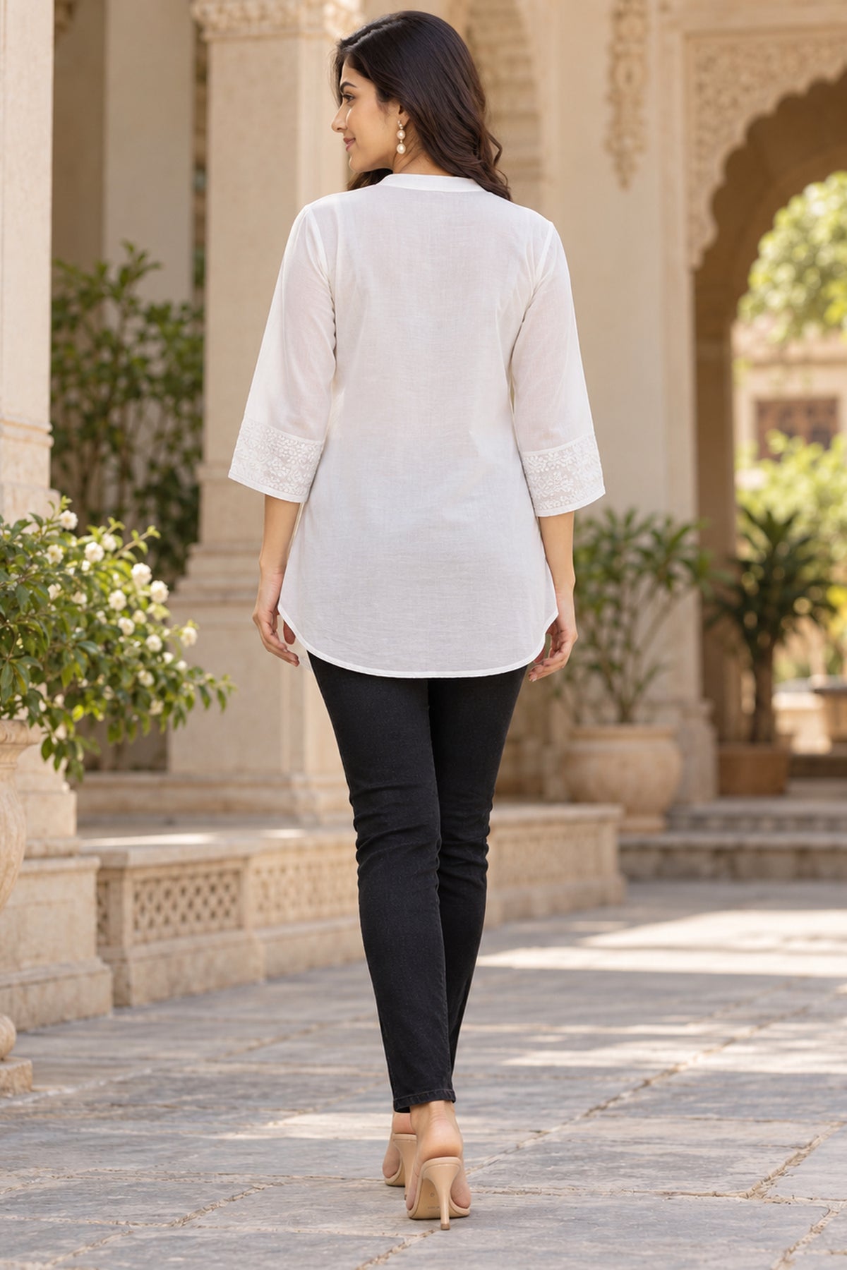 White Chikankari Embroidered Short Top