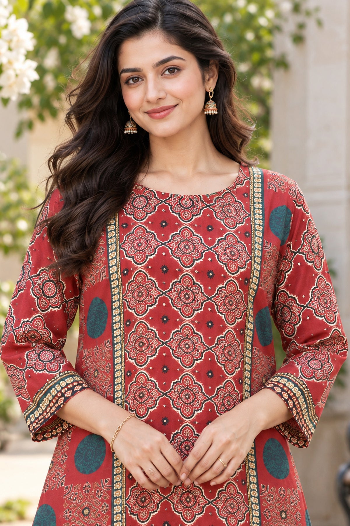 Maroon Printed Cotton Top