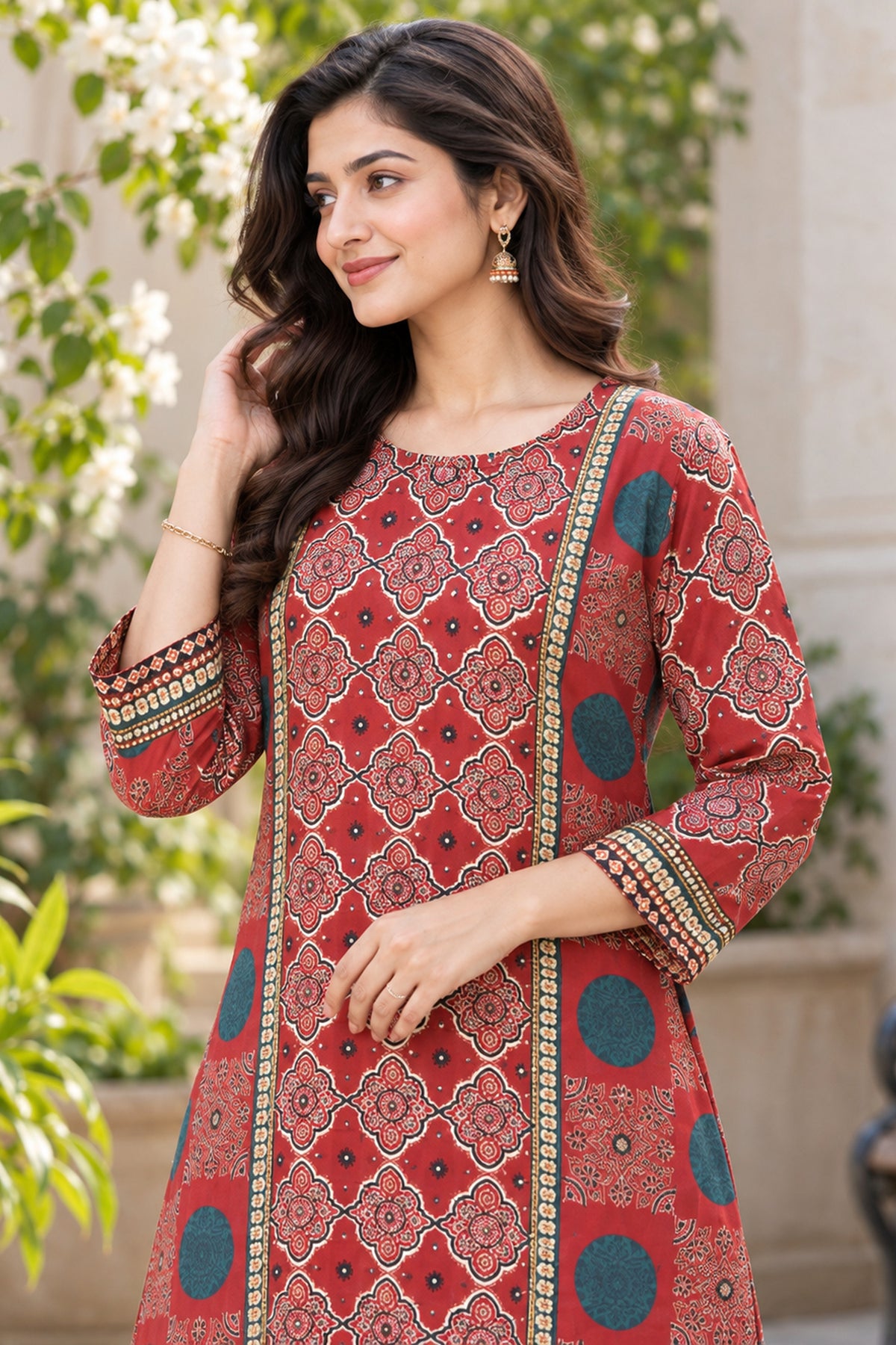 Maroon Printed Cotton Top