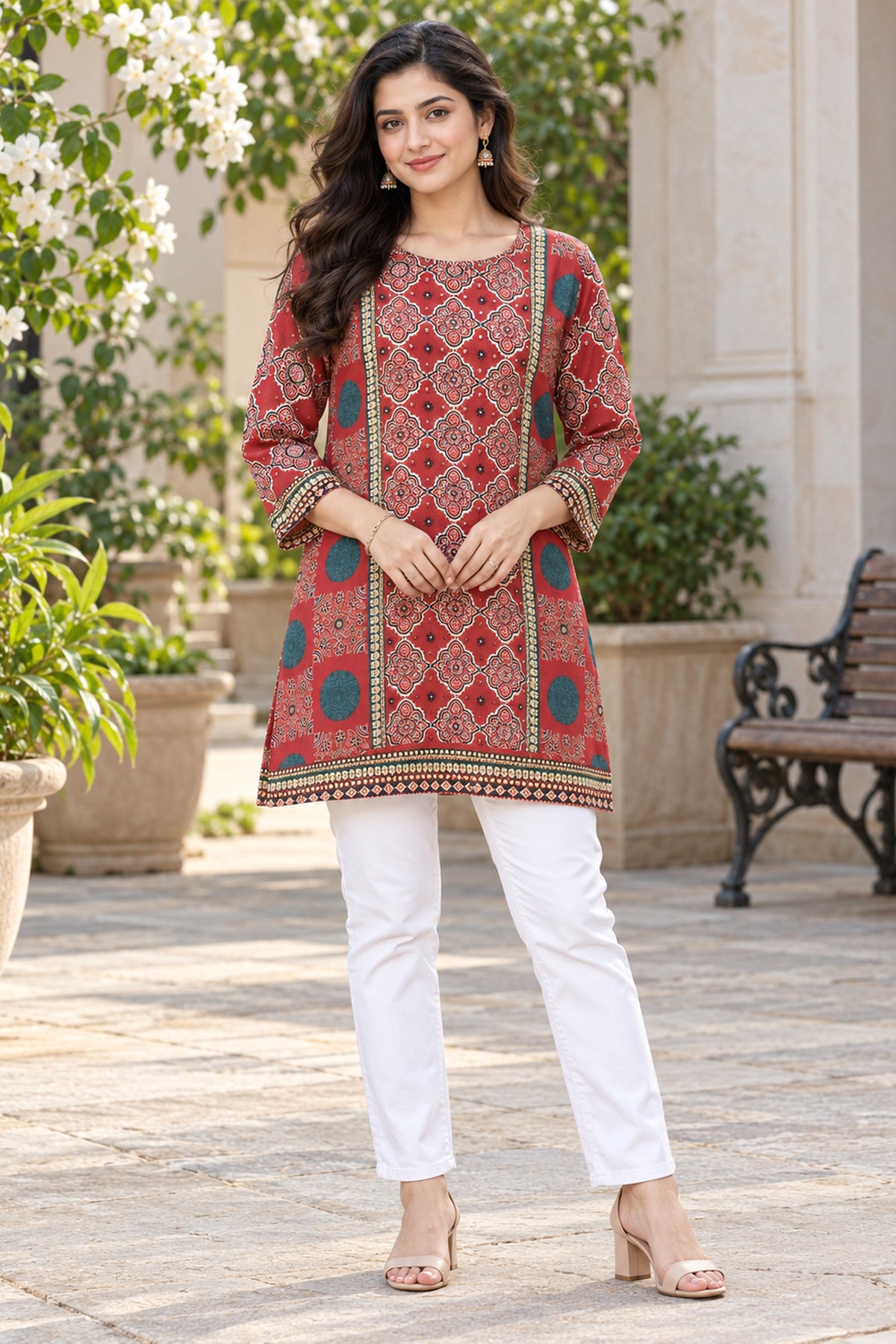 Maroon Printed Cotton Top