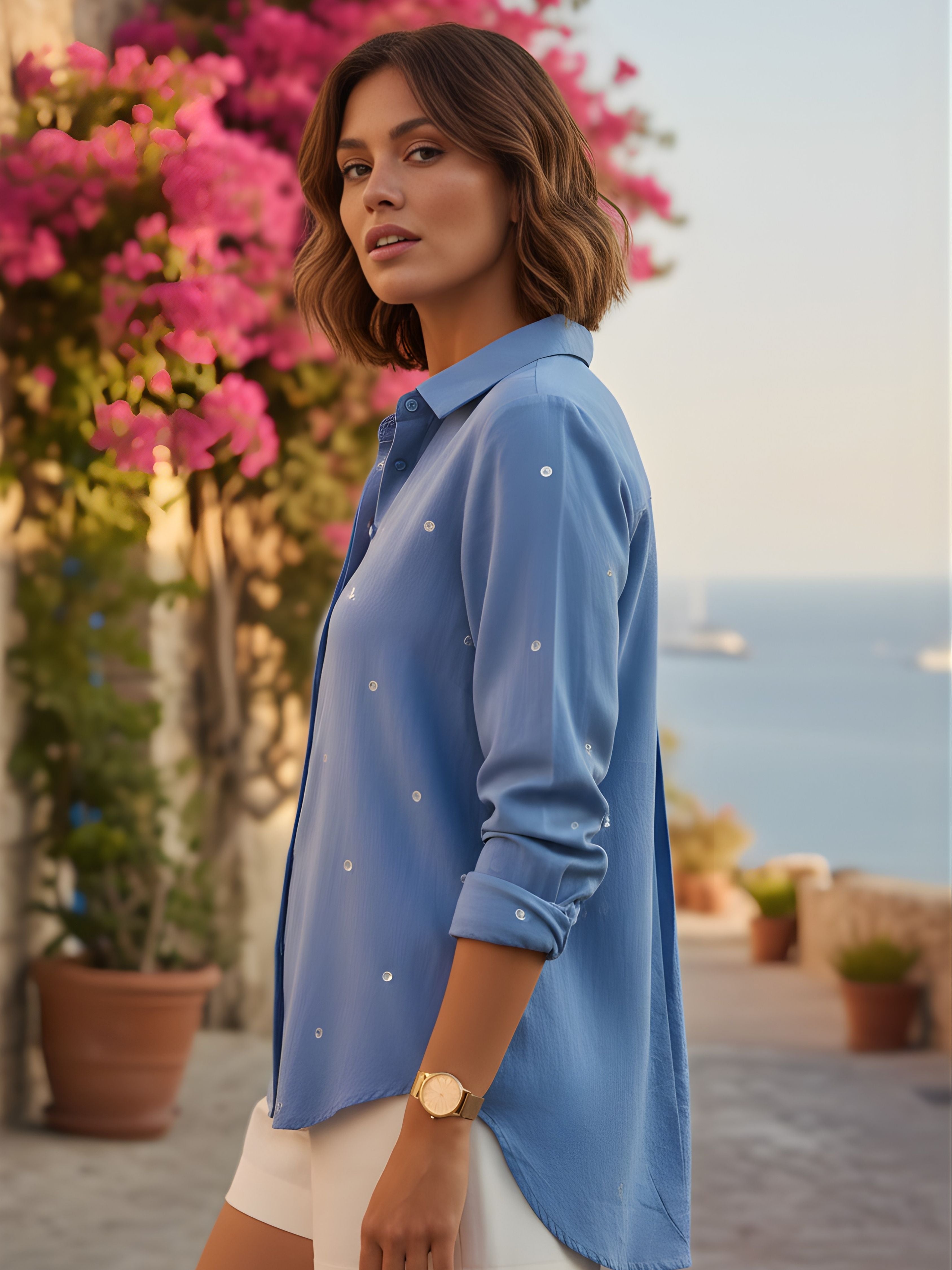 Blue Polka Dot Cotton Shirt