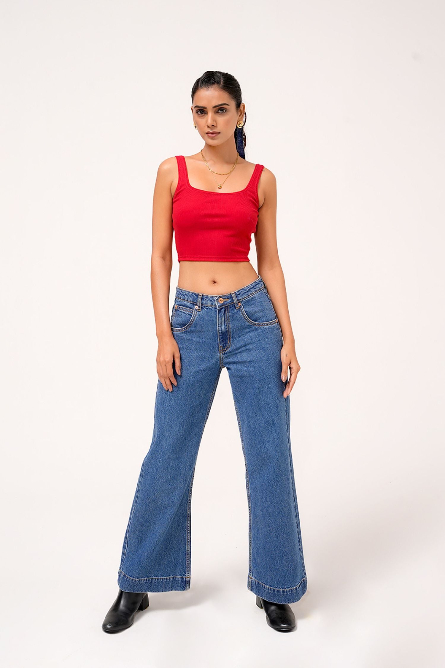 Blue Retro Style Bootcut Jeans